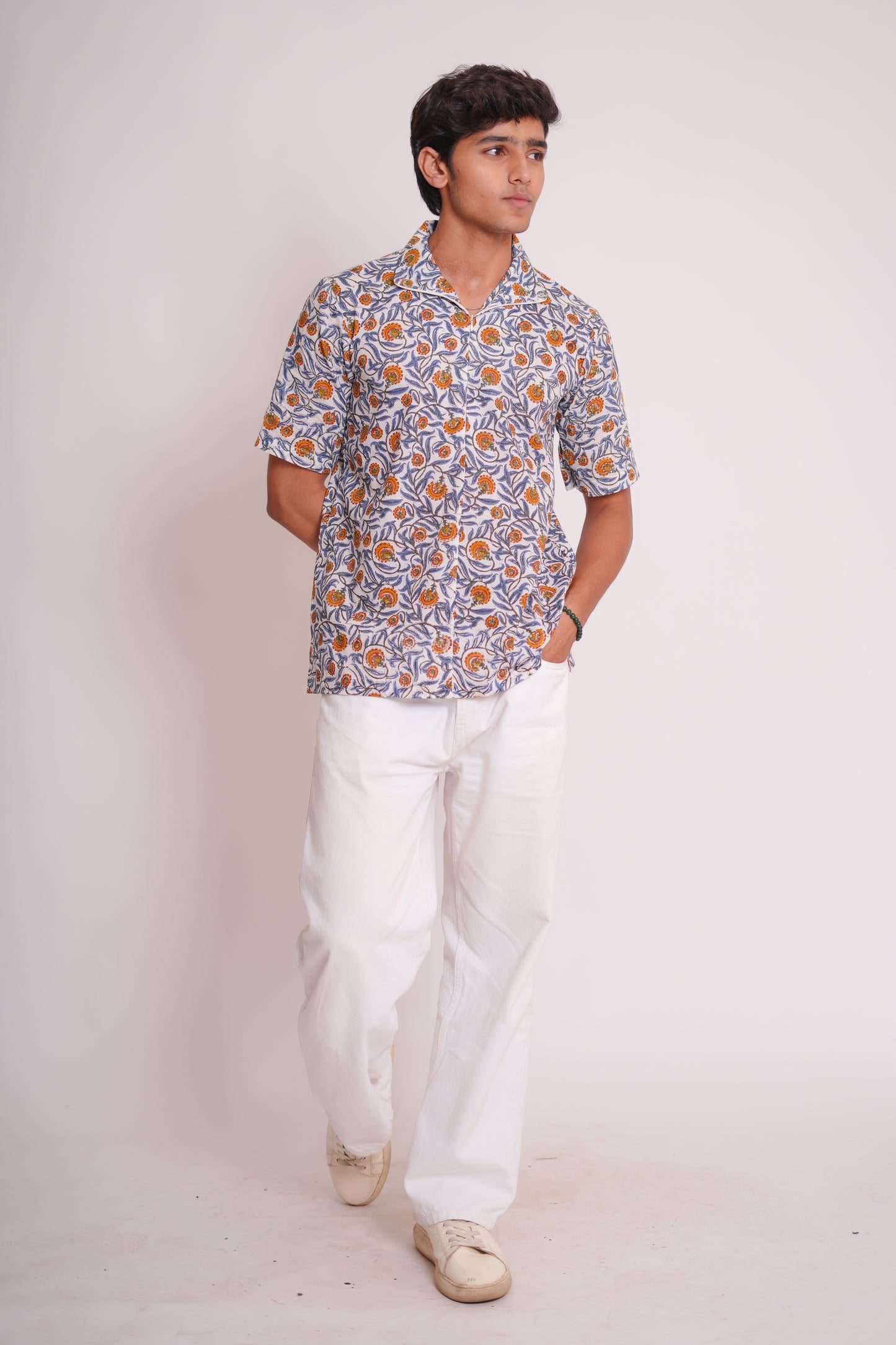 Raunak Blue Jaal Hand Block Printed Shirt