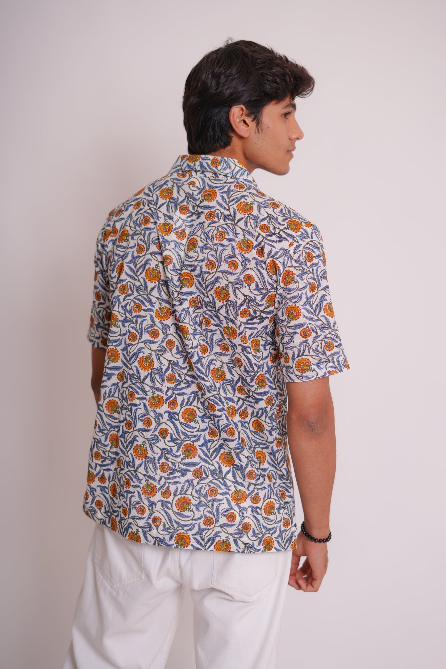 Raunak Blue Jaal Hand Block Printed Shirt