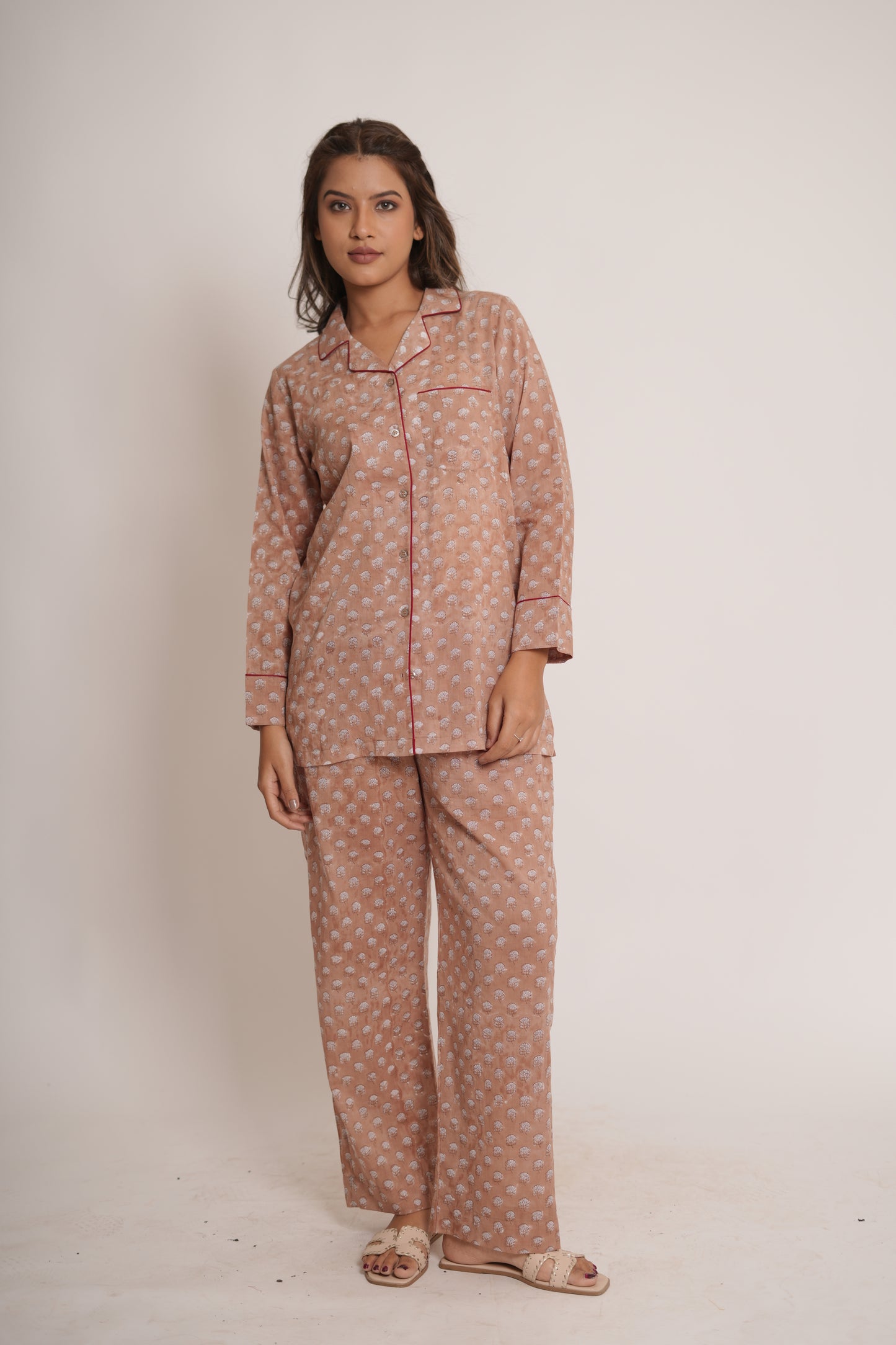 Shovi Brown Buti Hand Block-Printed Cotton Cord Set