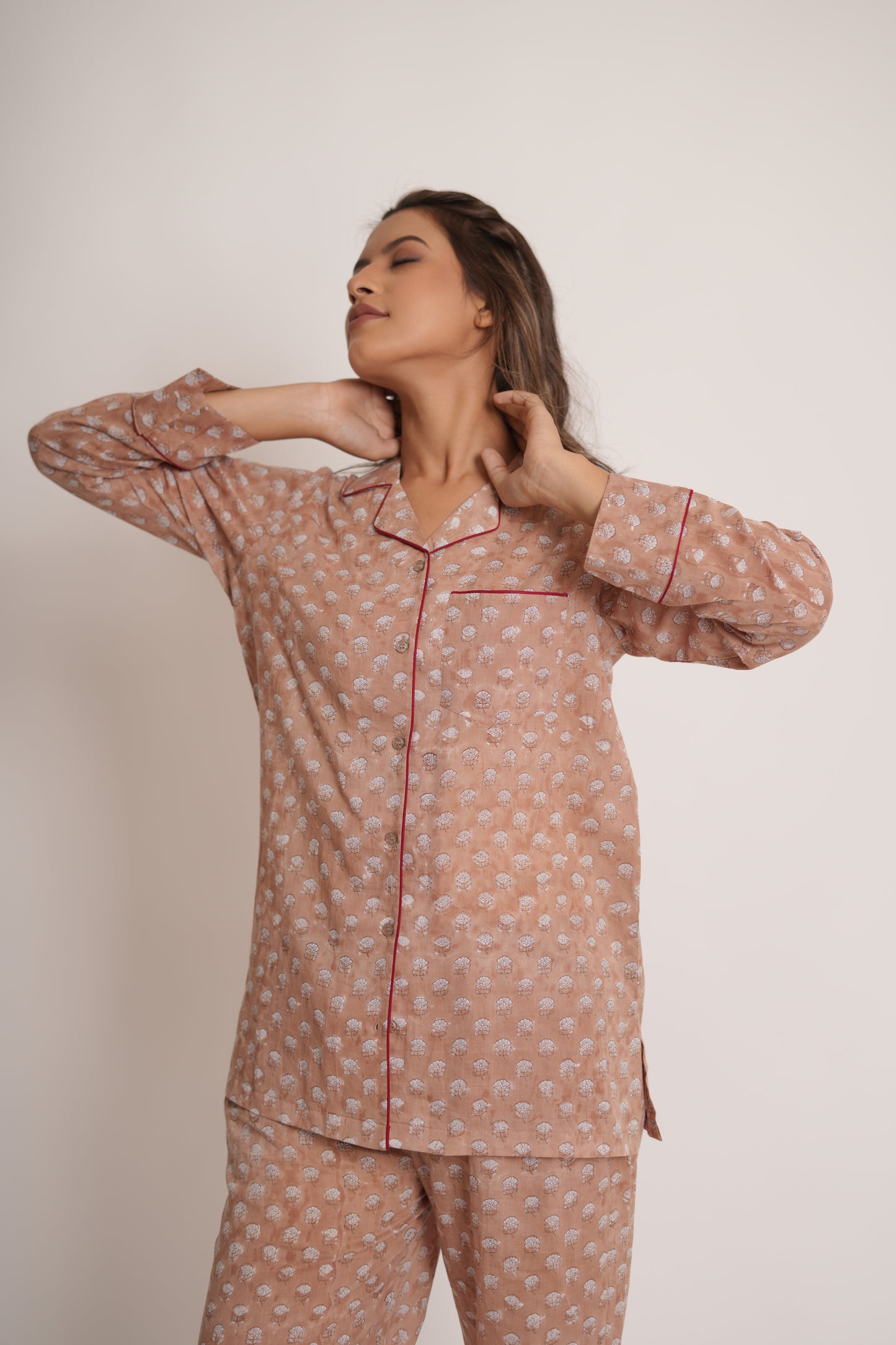 Shovi Brown Buti Hand Block-Printed Cotton Cord Set