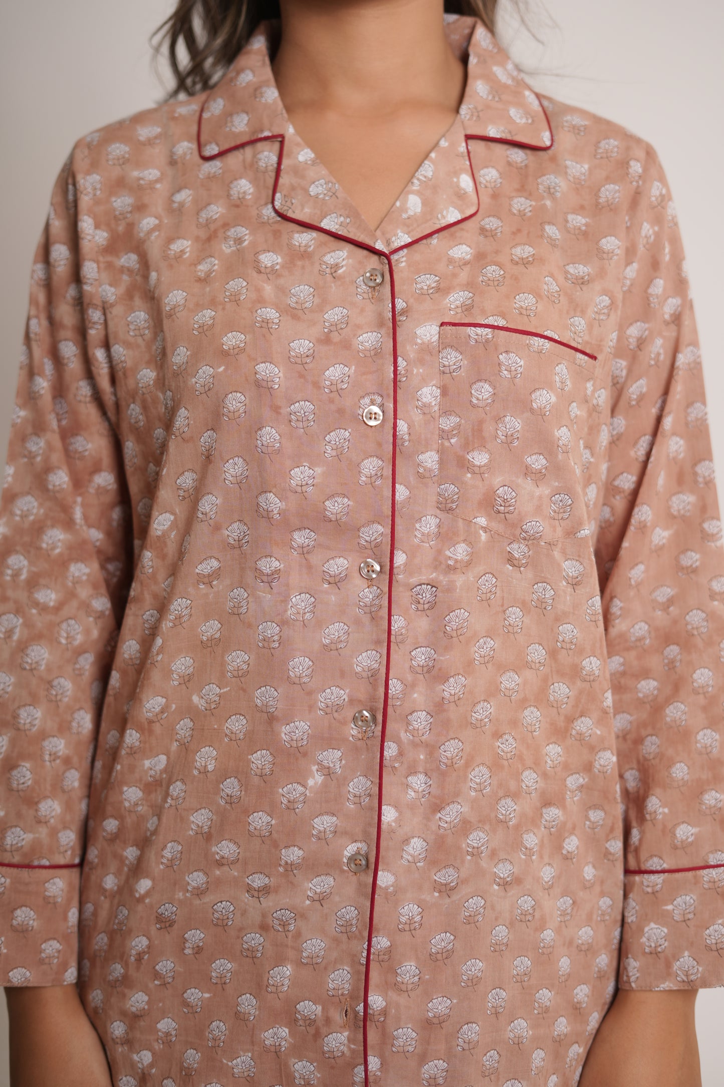 Shovi Brown Buti Hand Block-Printed Cotton Cord Set