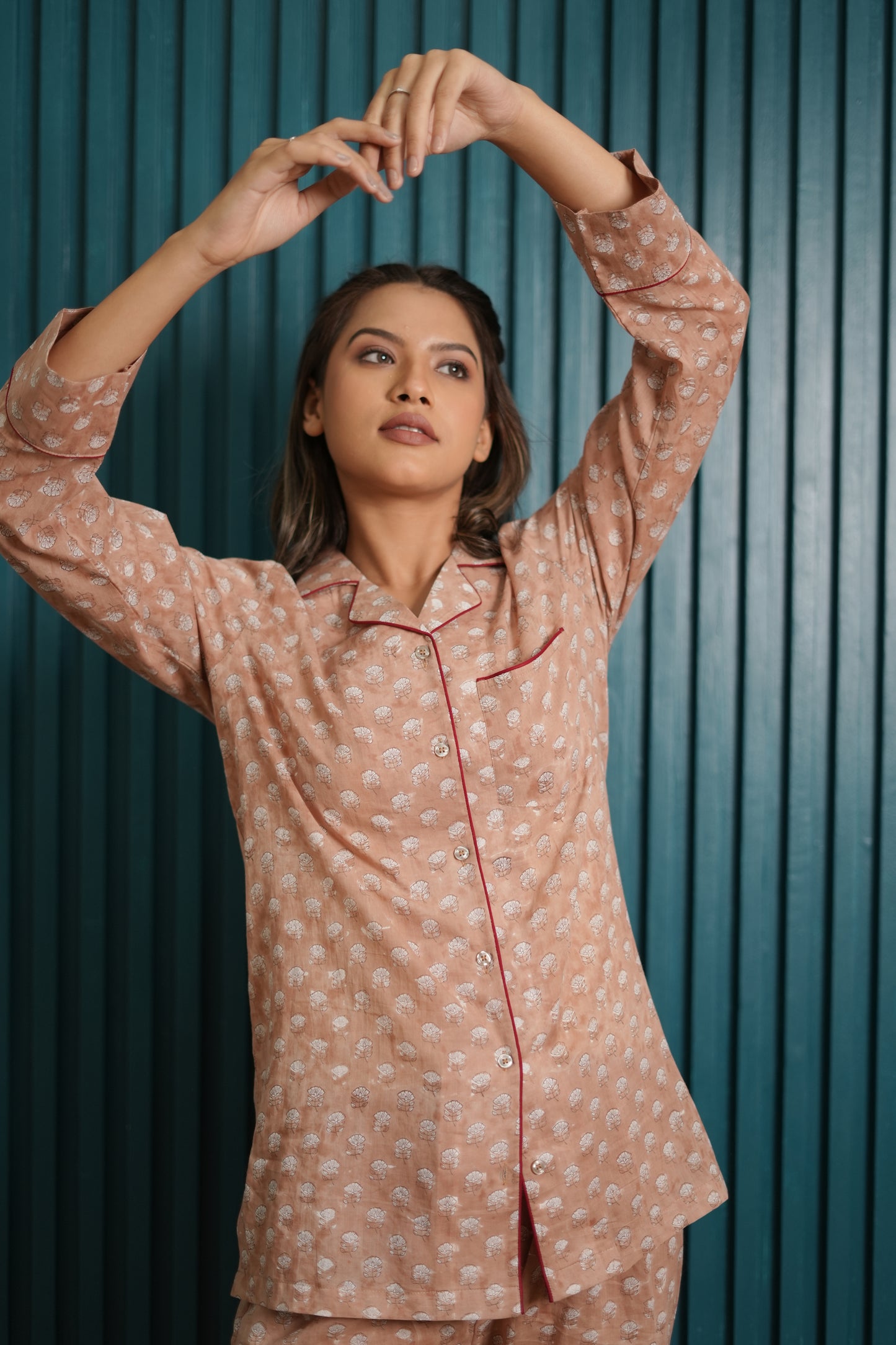 Shovi Brown Buti Hand Block-Printed Cotton Cord Set