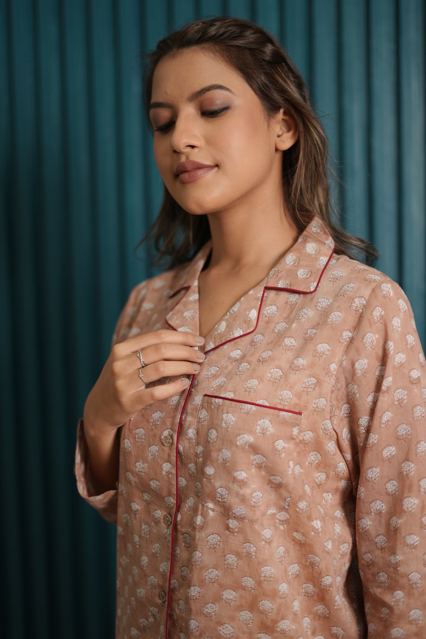 Shovi Brown Buti Hand Block-Printed Cotton Cord Set