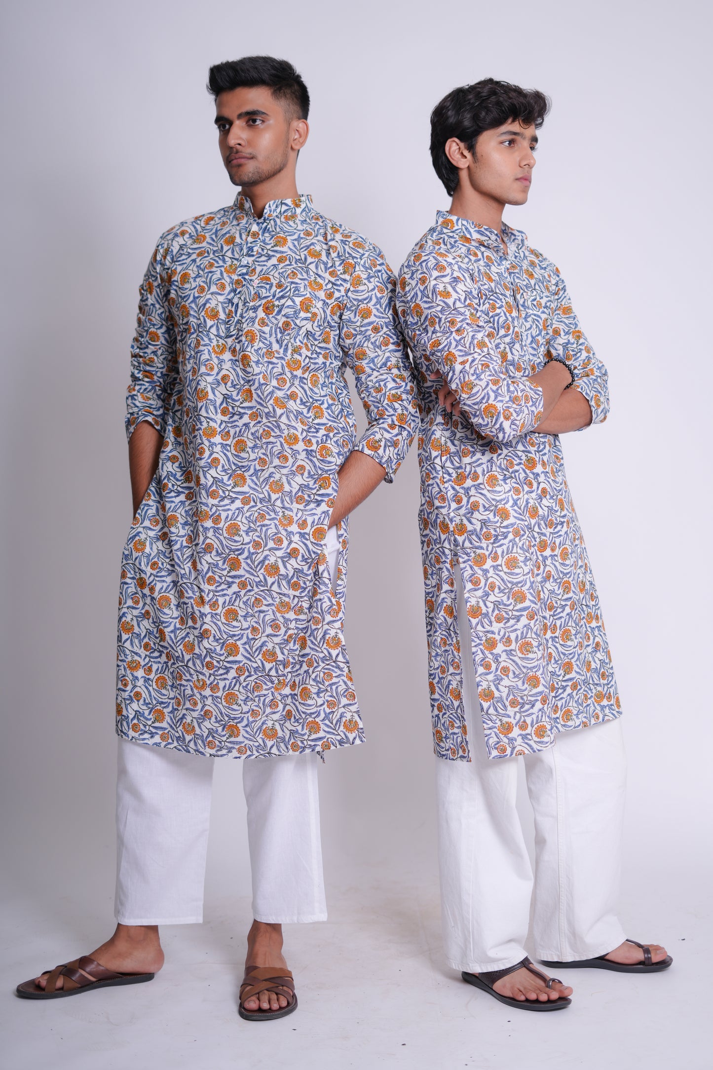 Raunak Blue Floral Jaal Hand Block Printed Kurta Set