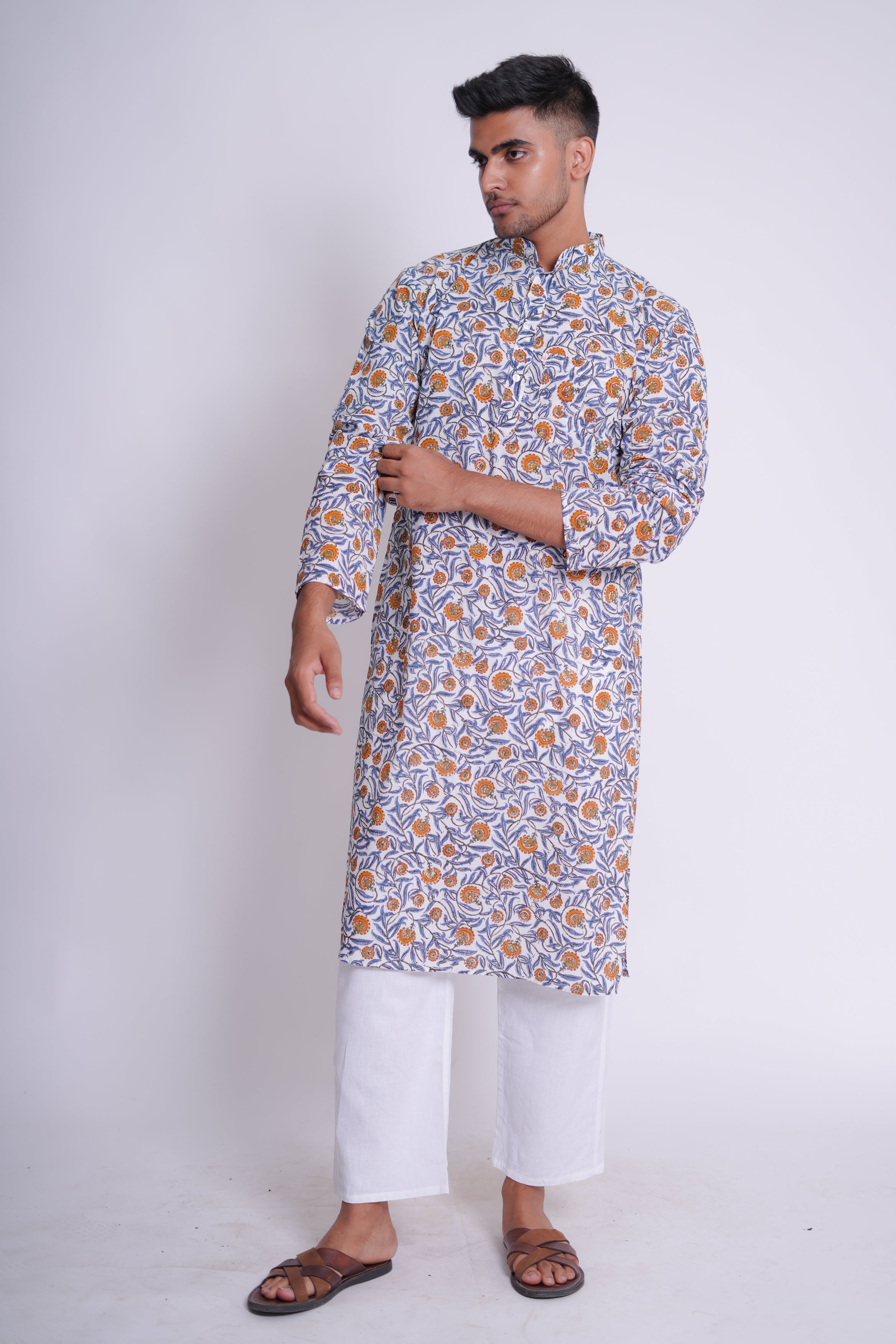 Raunak Blue Floral Jaal Hand Block Printed Kurta Set