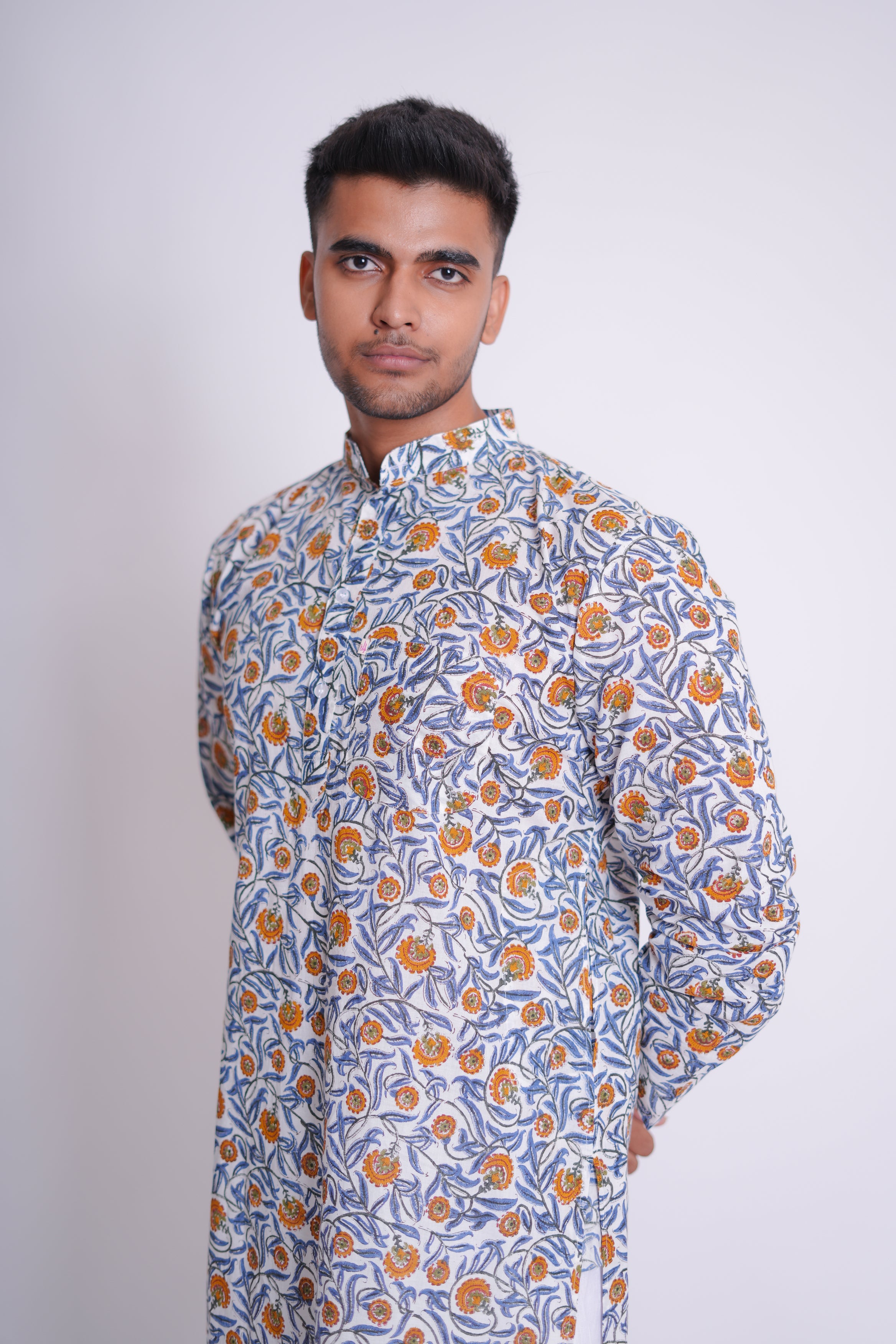 Raunak Blue Floral Jaal Hand Block Printed Kurta Set