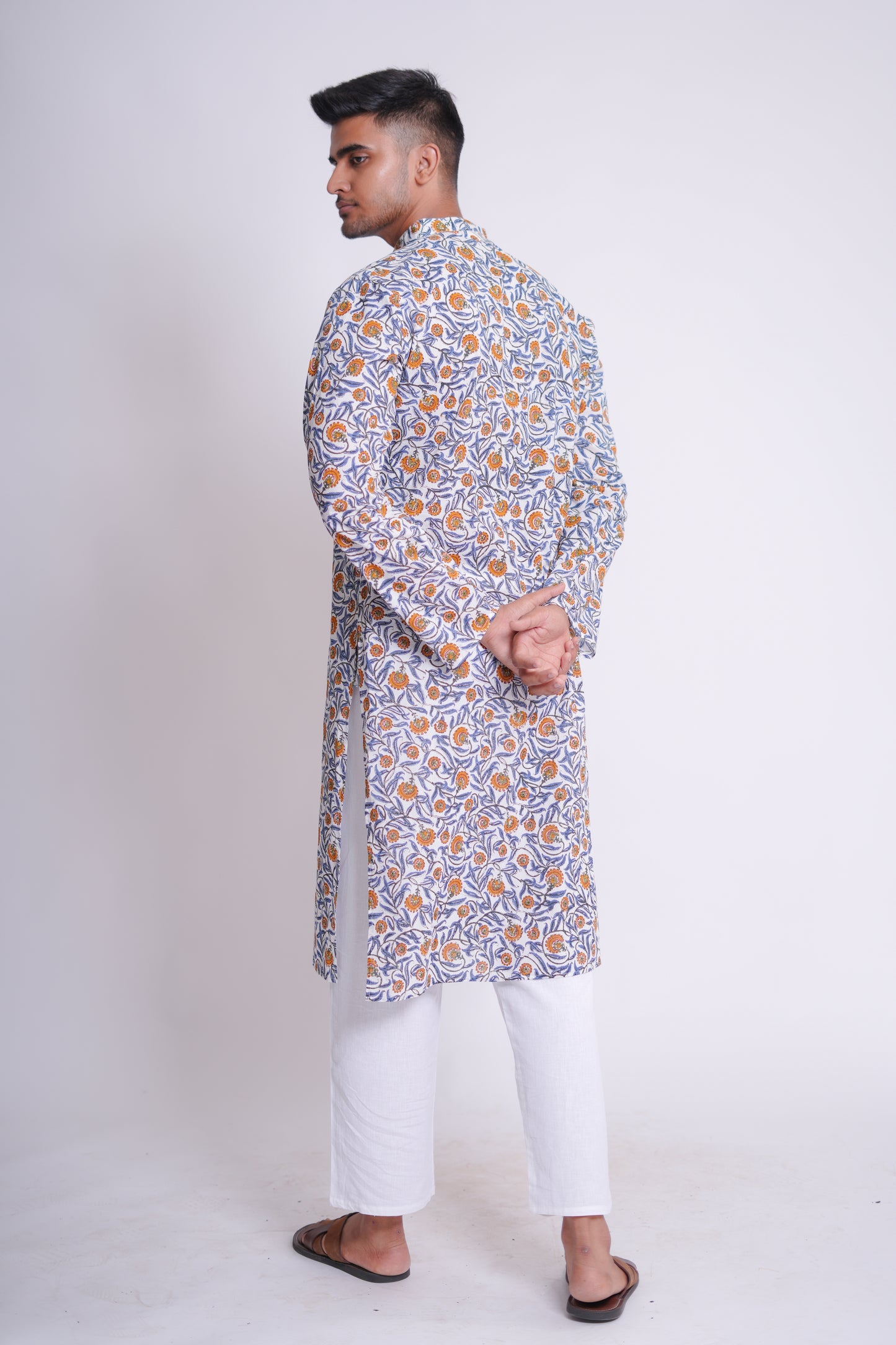 Raunak Blue Floral Jaal Hand Block Printed Kurta Set