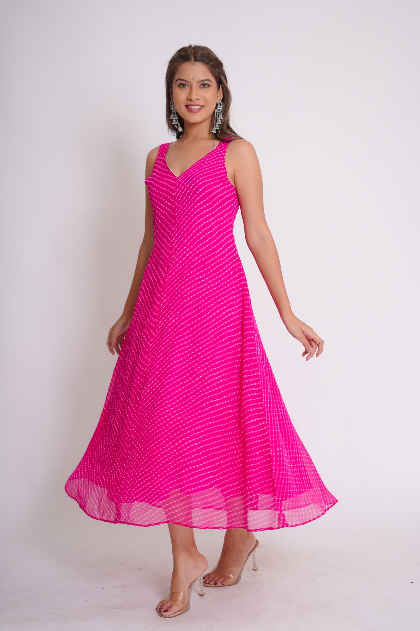 Nida Pink Lehriya Sleeveless Dress