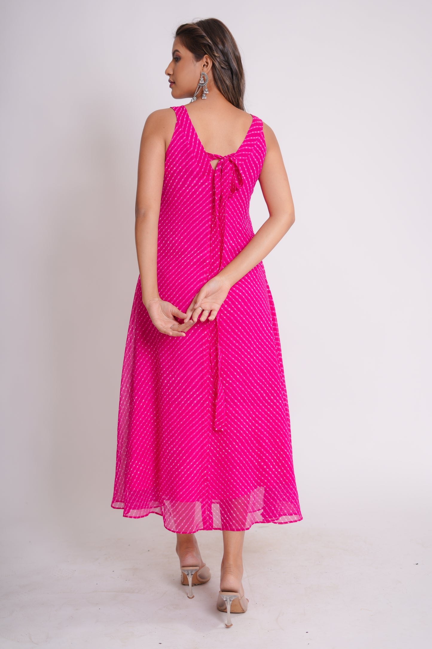 Nida Pink Lehriya Sleeveless Dress