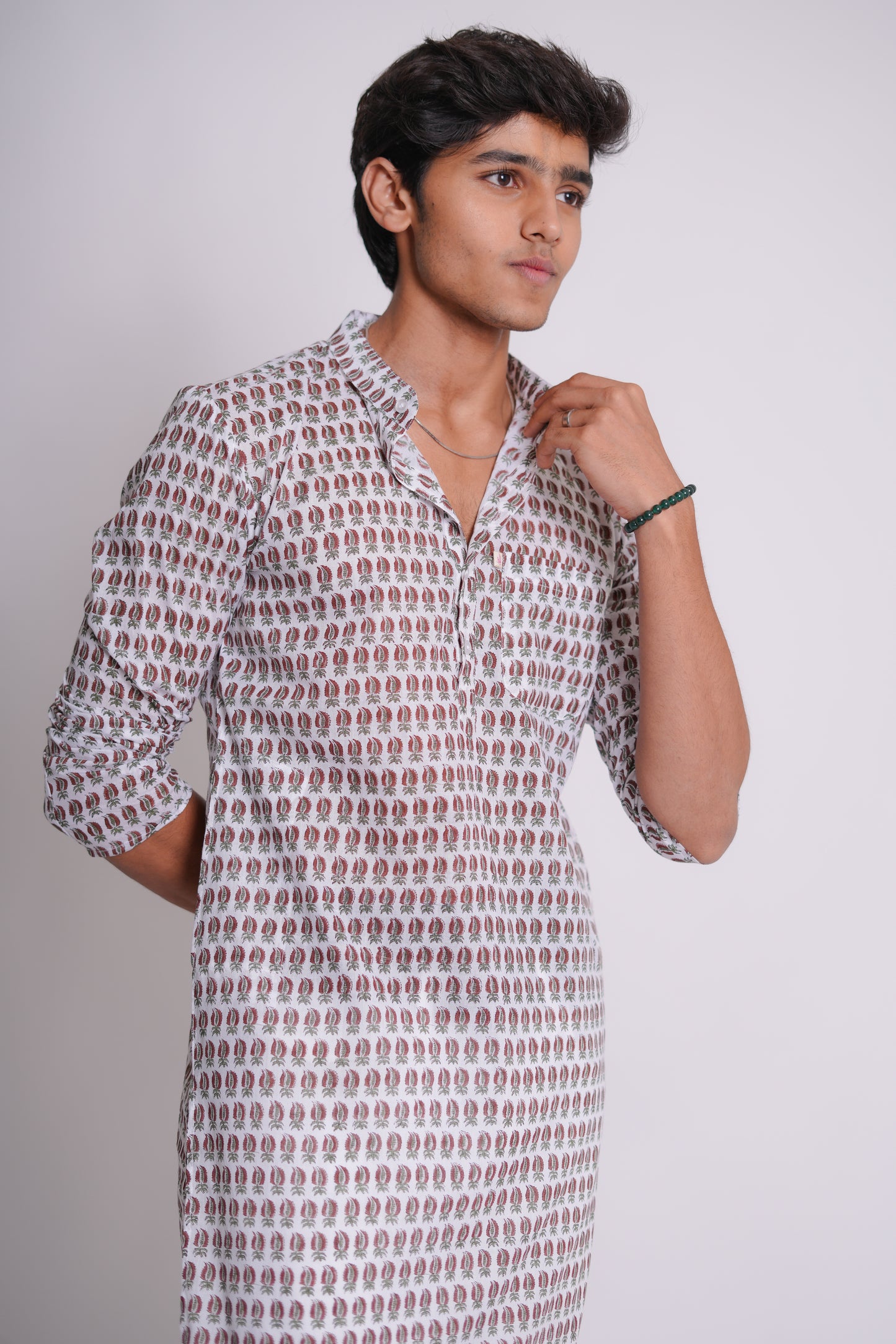 Red Paisley Hand Block Printed Buti Kurta Set