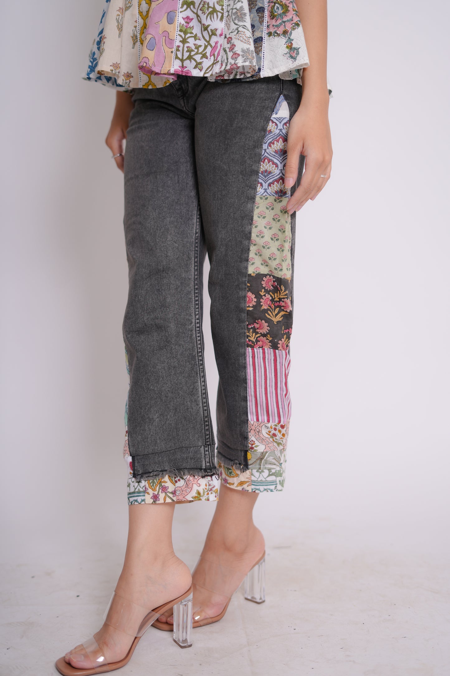 Prisha Hand Block Printed Patch Worked Flared Top