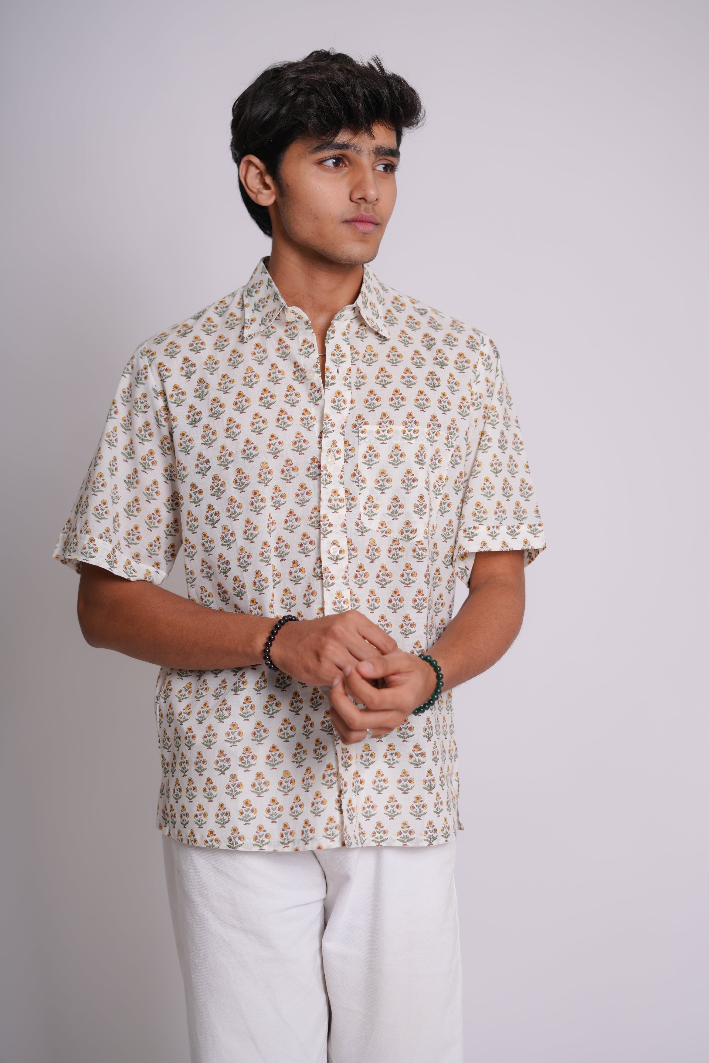 Sunflower Hand Block Printed Buti Shirt