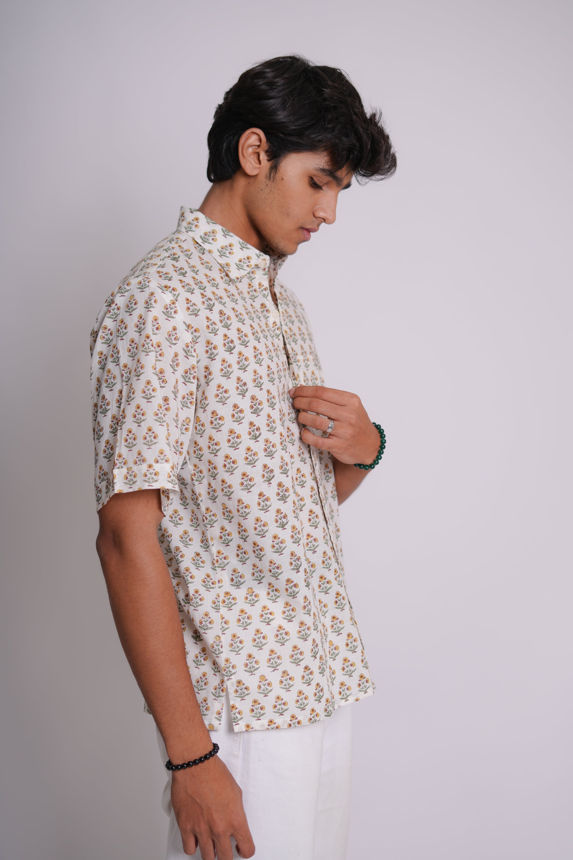 Sunflower Hand Block Printed Buti Shirt