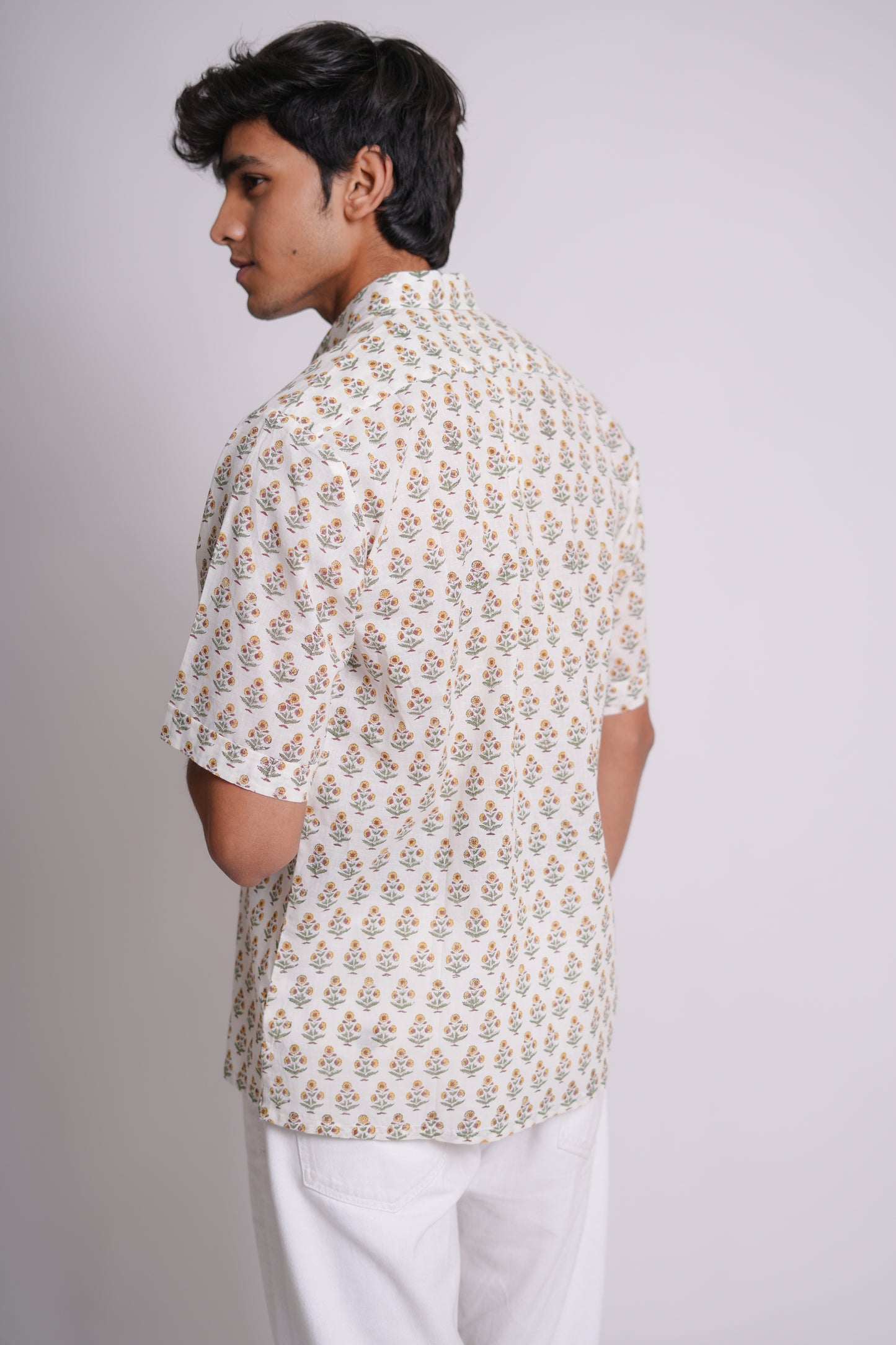 Sunflower Hand Block Printed Buti Shirt