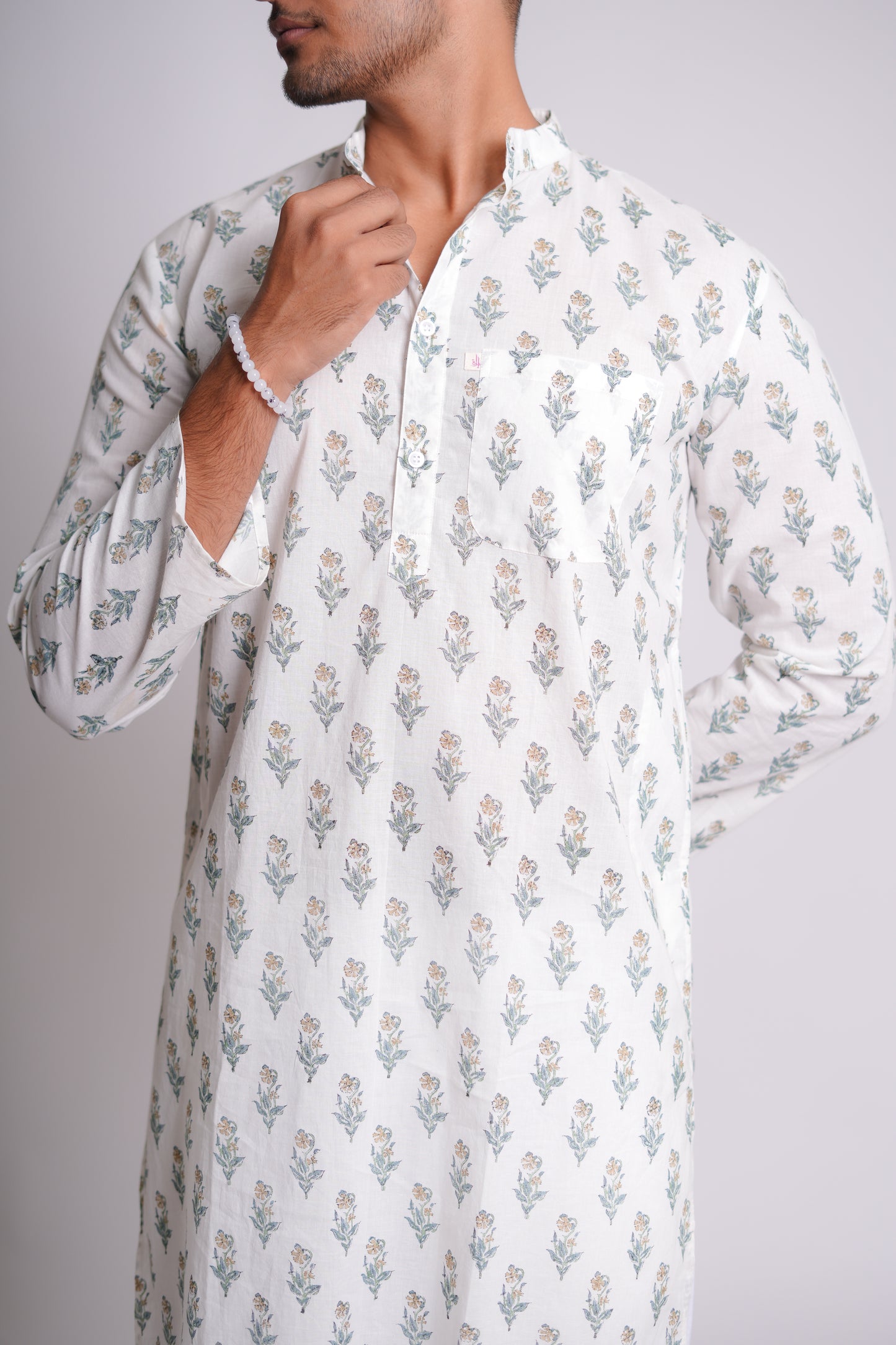 Yellow Saffron Hand Block Printed Buti Kurta Set