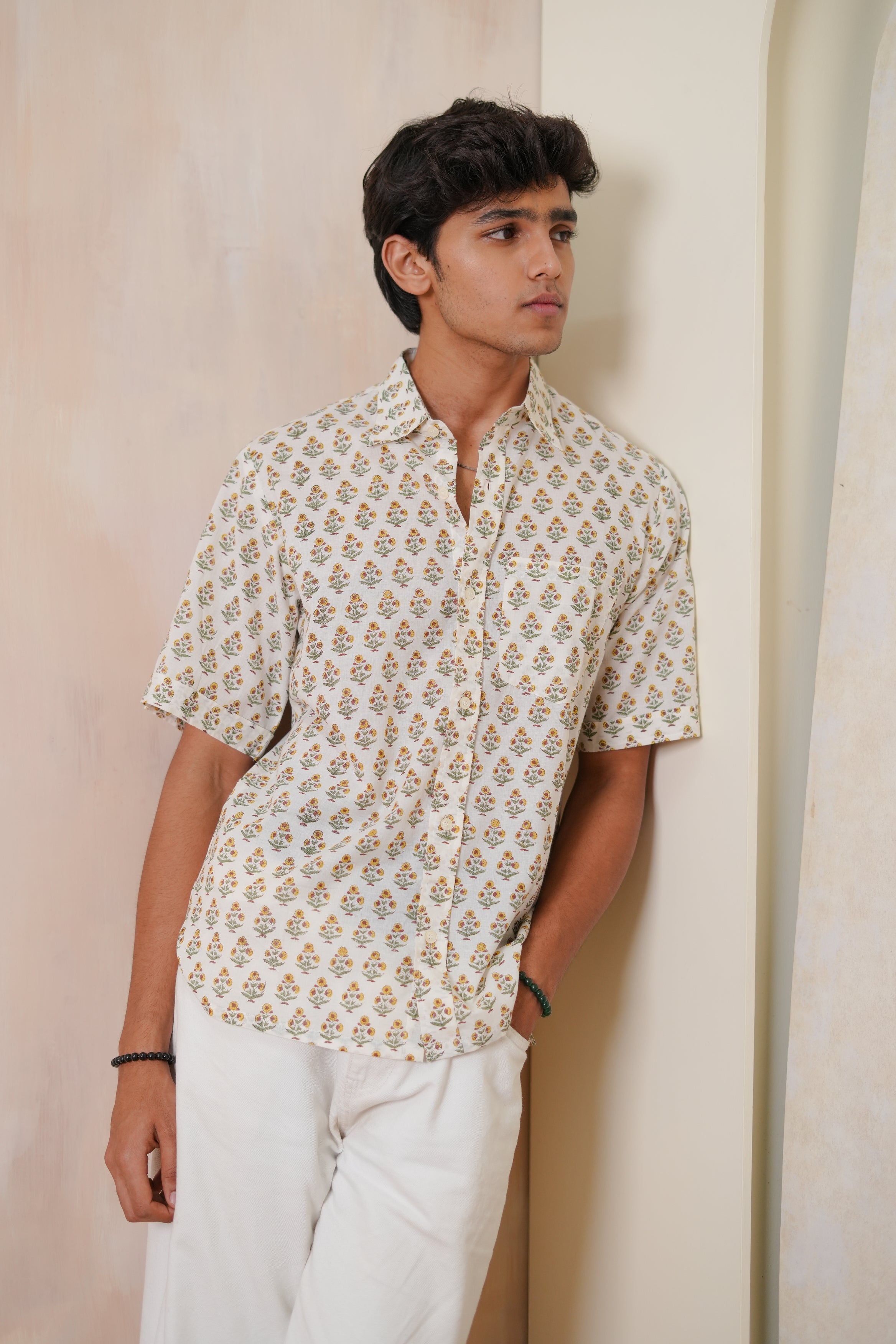 Sunflower Hand Block Printed Buti Shirt