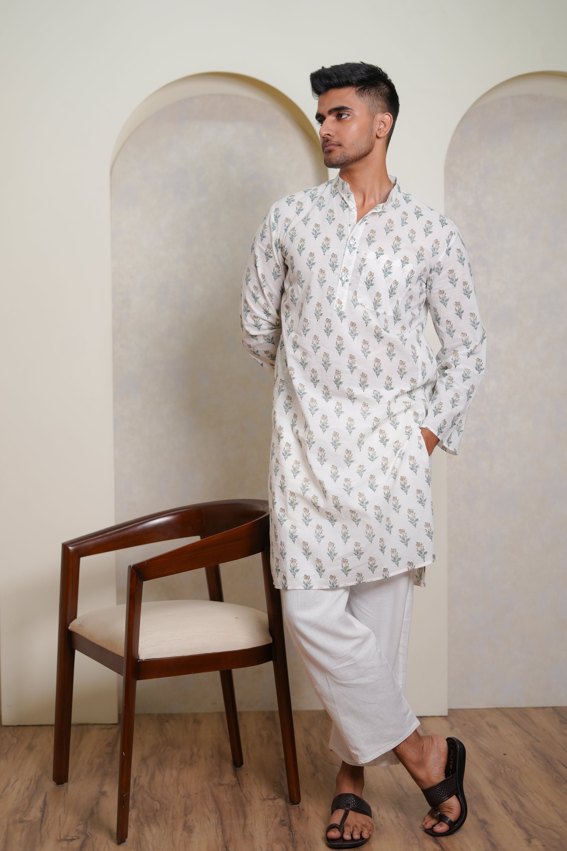 Yellow Saffron Hand Block Printed Buti Kurta Set