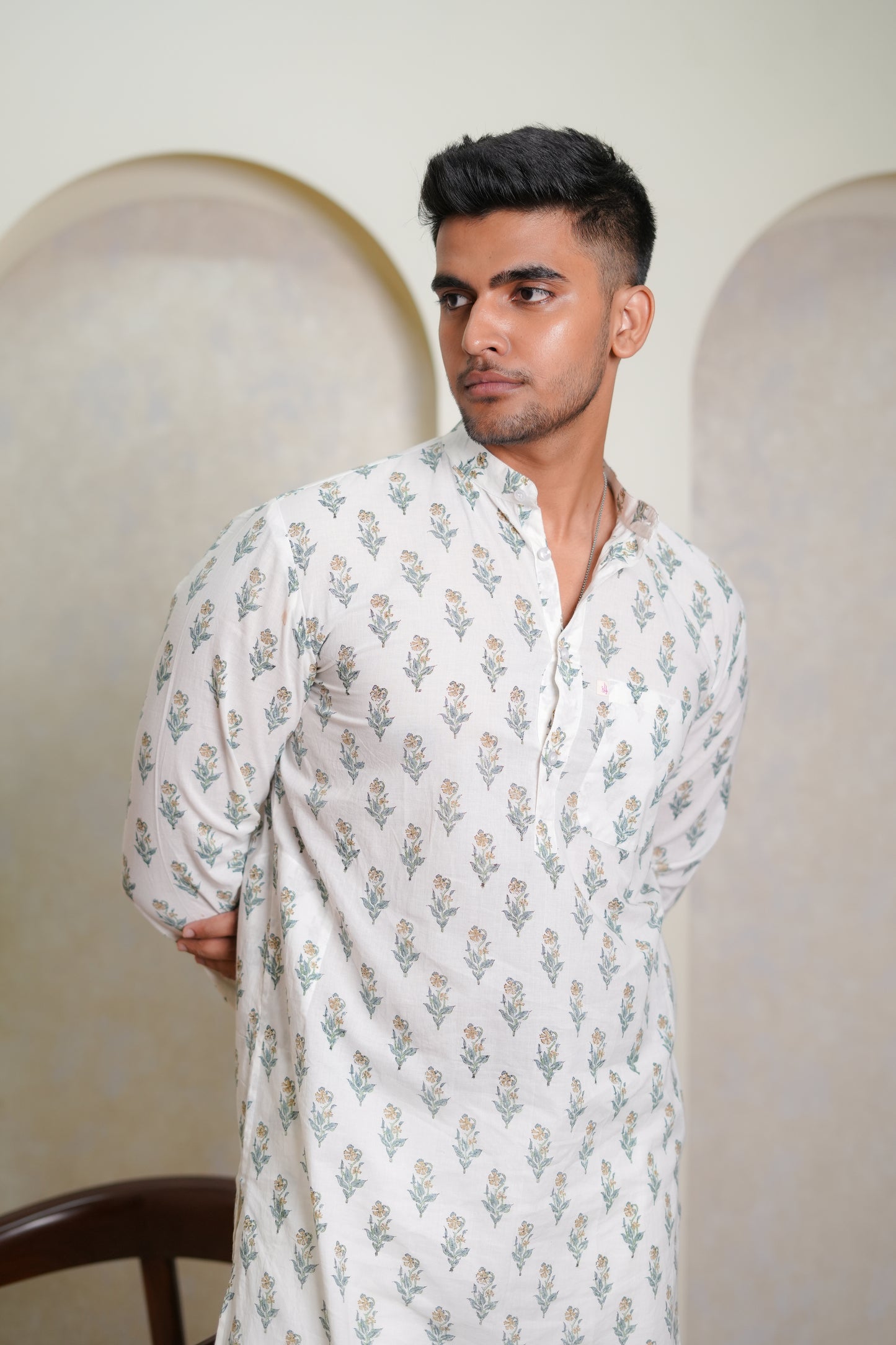 Yellow Saffron Hand Block Printed Buti Kurta Set