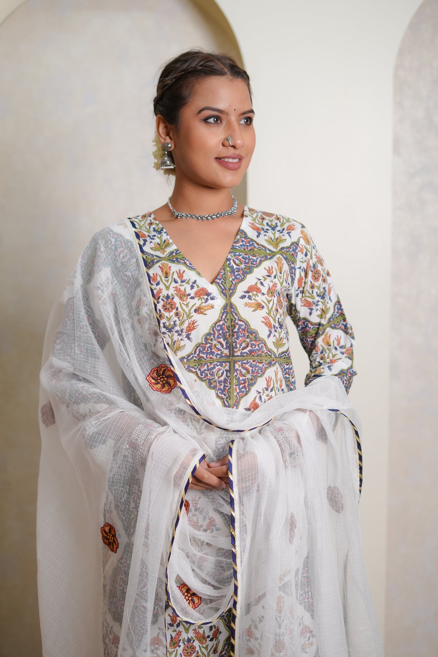 Aabroo Mughal Jaal Hand Block-Printed Cotton Kurta Set