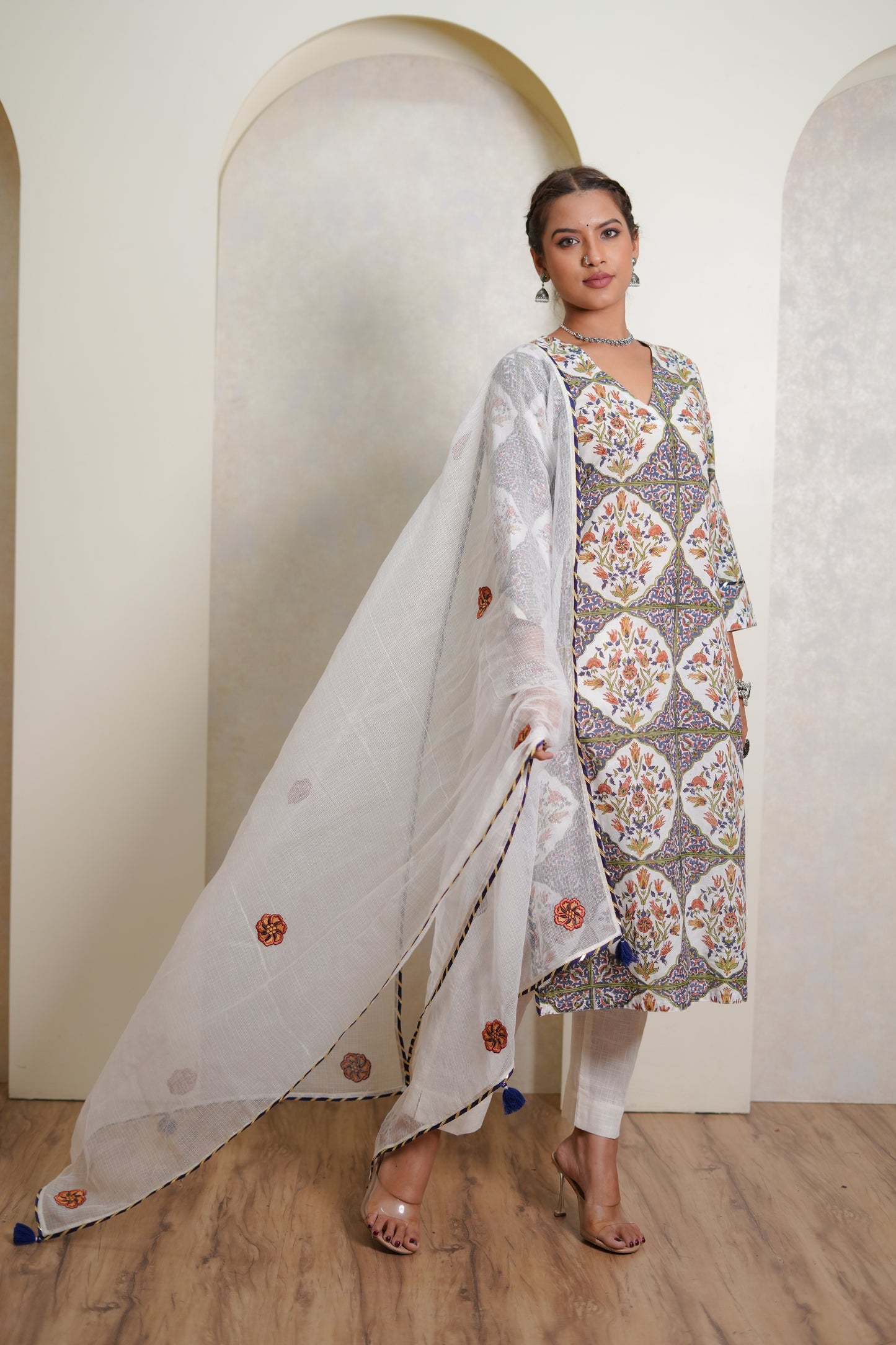 Aabroo Mughal Jaal Hand Block-Printed Cotton Kurta Set