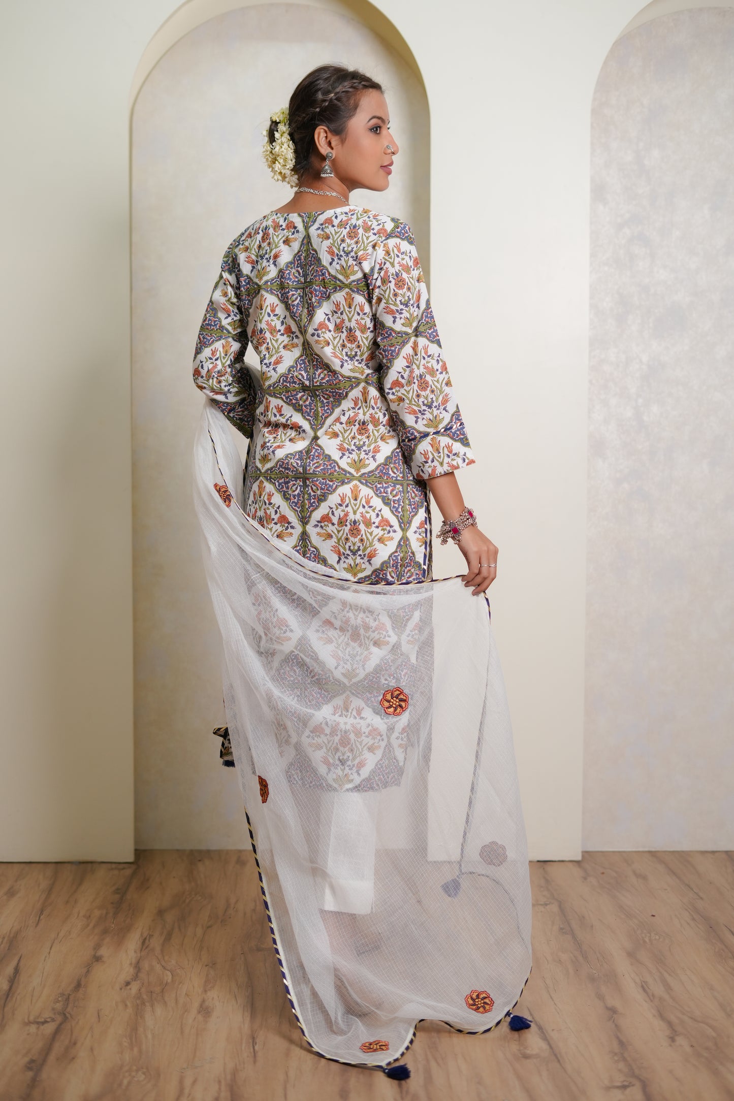 Aabroo Mughal Jaal Hand Block-Printed Cotton Kurta Set