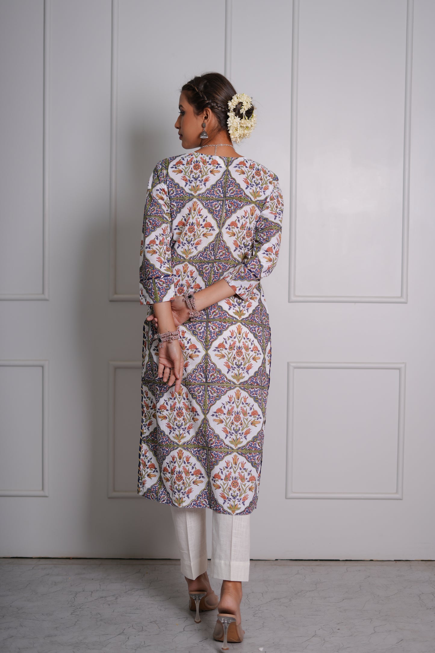 Aabroo Mughal Jaal Hand Block-Printed Cotton Kurta Set