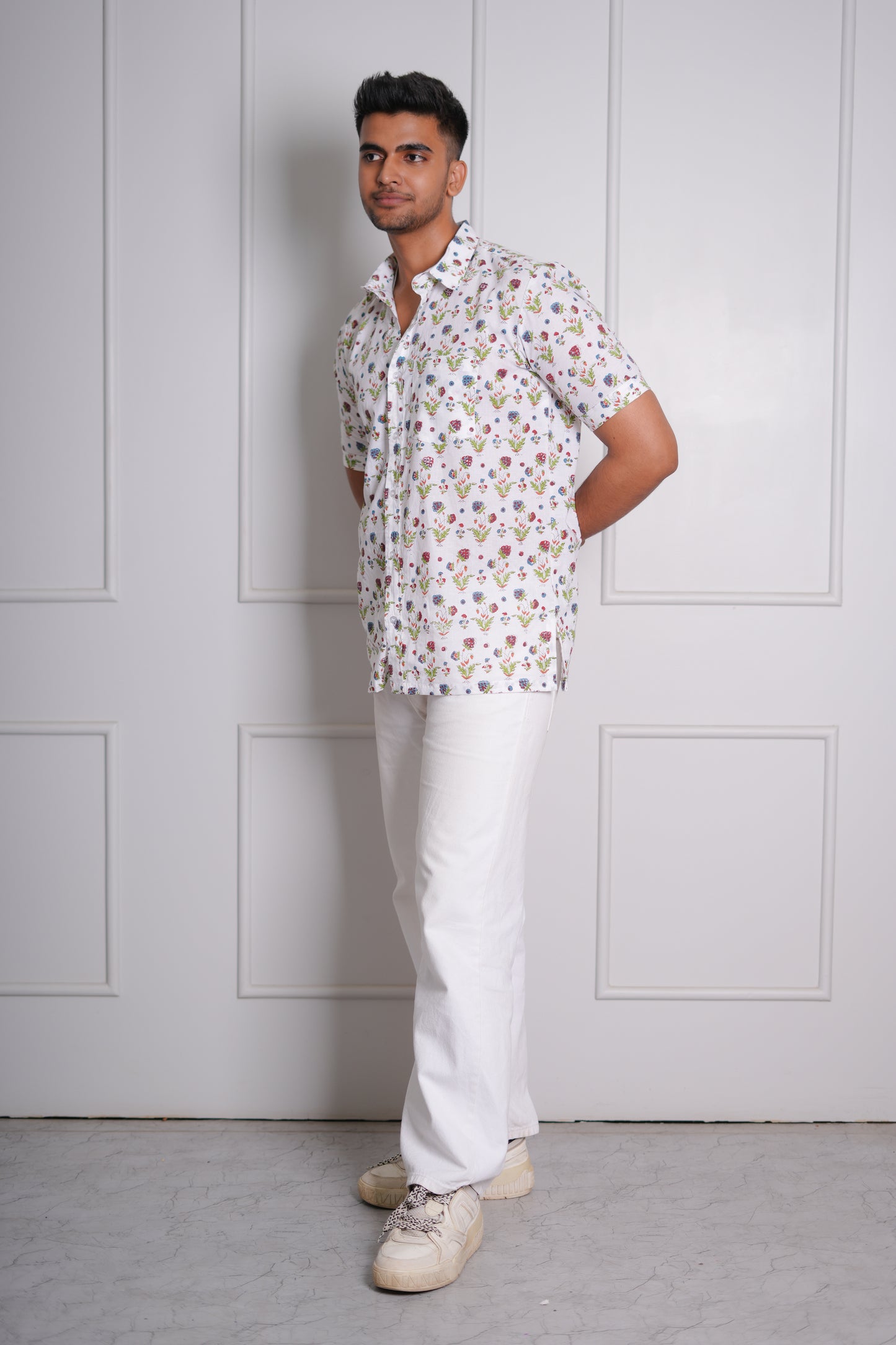 Multi-Color Iris Floral Hand Block Printed Shirt