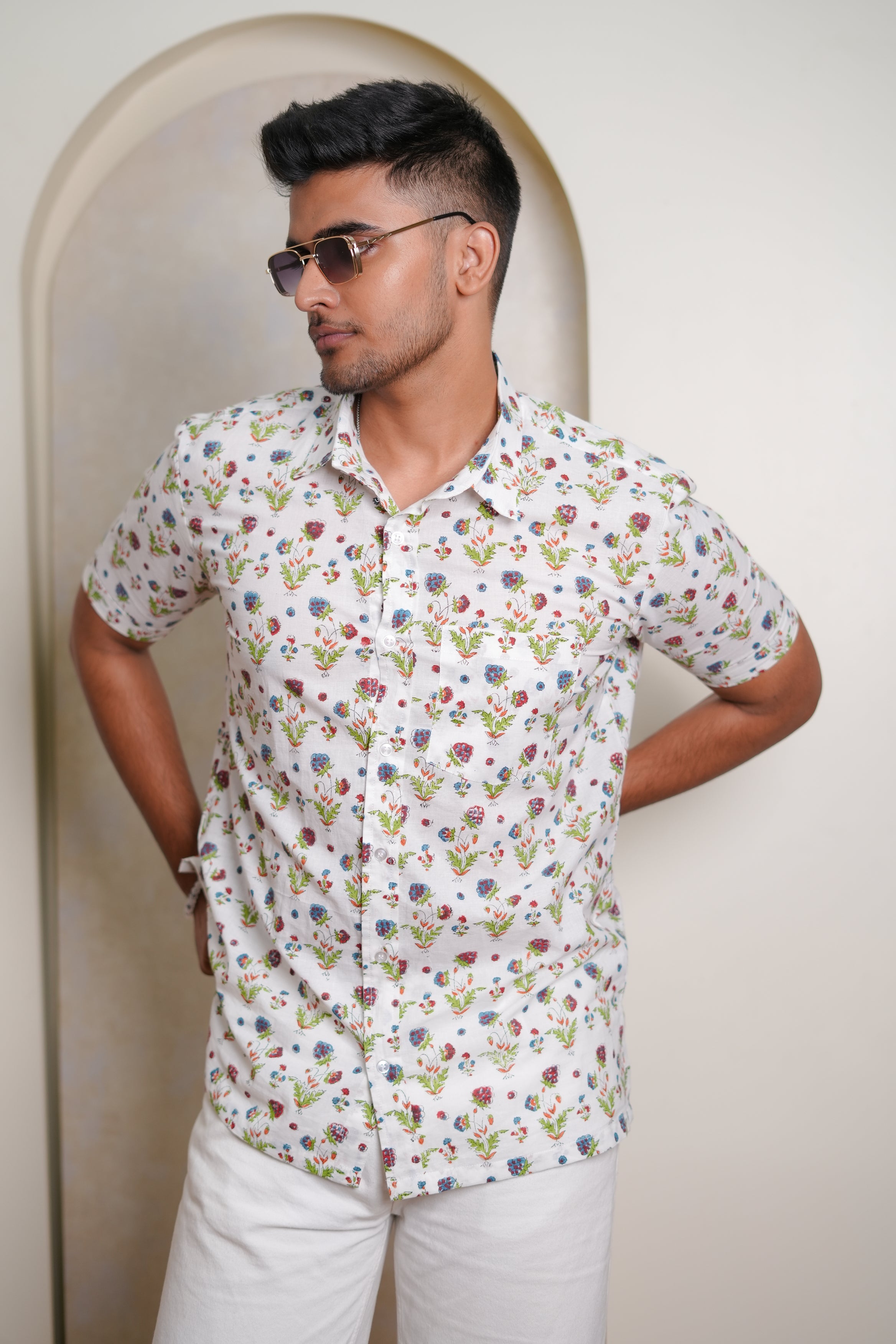 Multi-Color Iris Floral Hand Block Printed Shirt