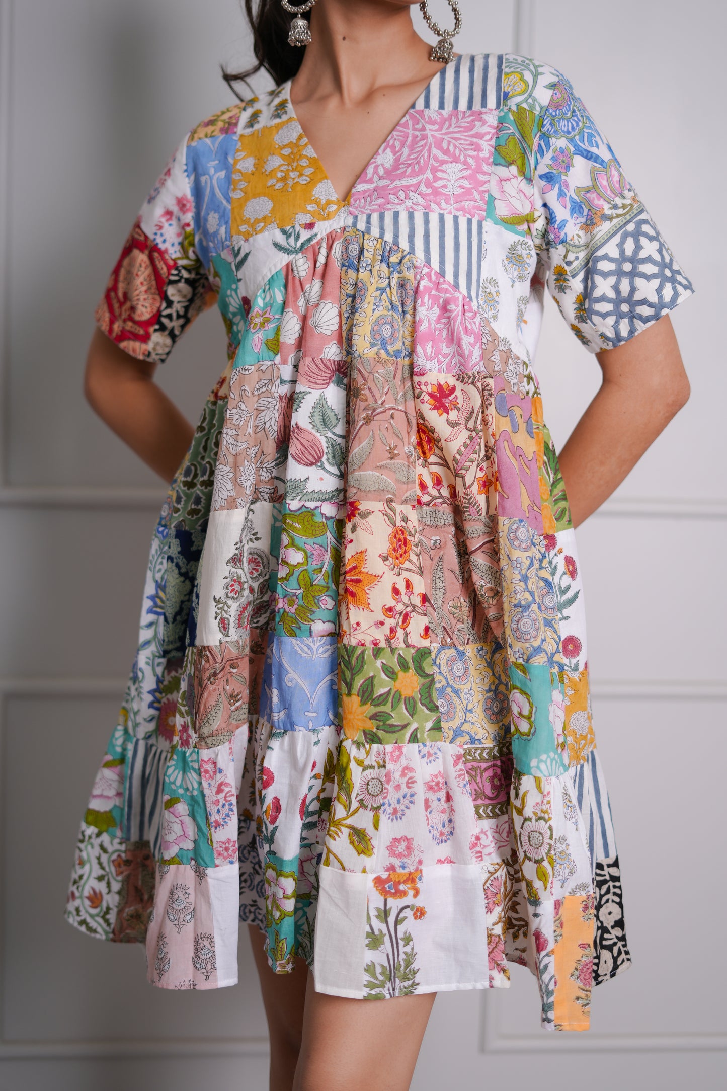 Ravya Hand Block Printed Patch Worked Dress