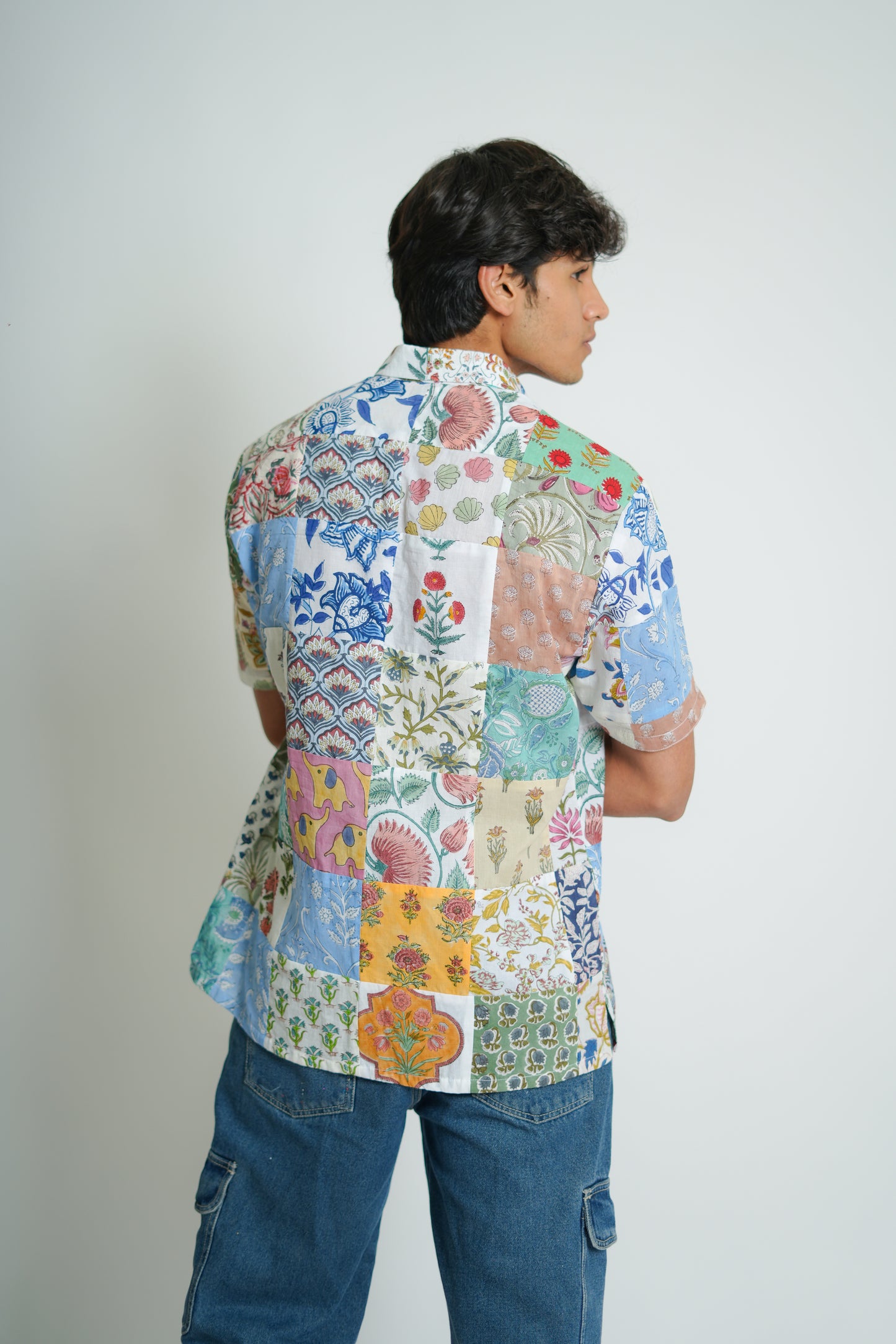 Rudvik Hand Block Printed Patch Work Half Sleeves Shirt