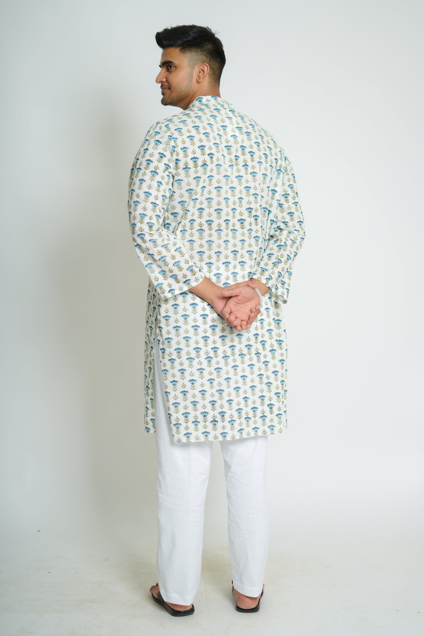 Fringed Tulips Hand Block Printed Buti Kurta Set