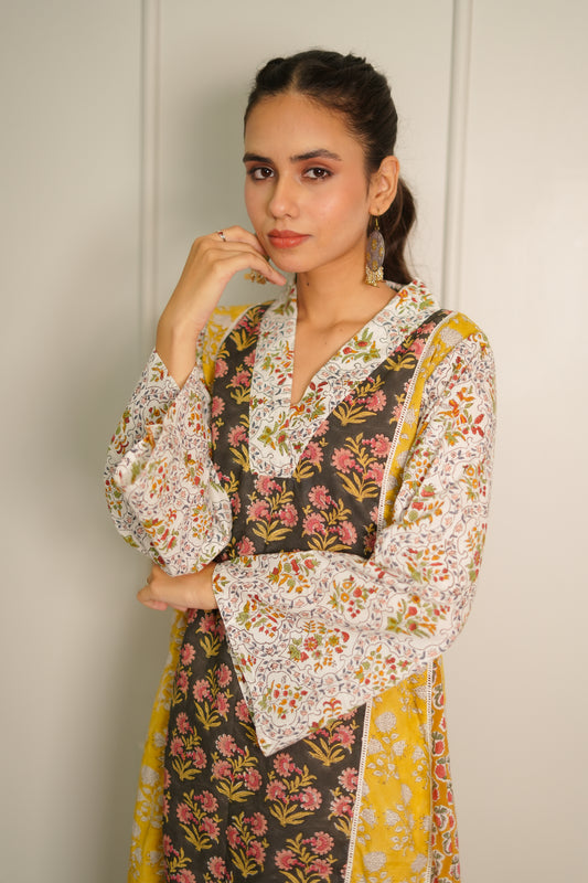 Kashi Hand Block Printed Patch Worked Kurta