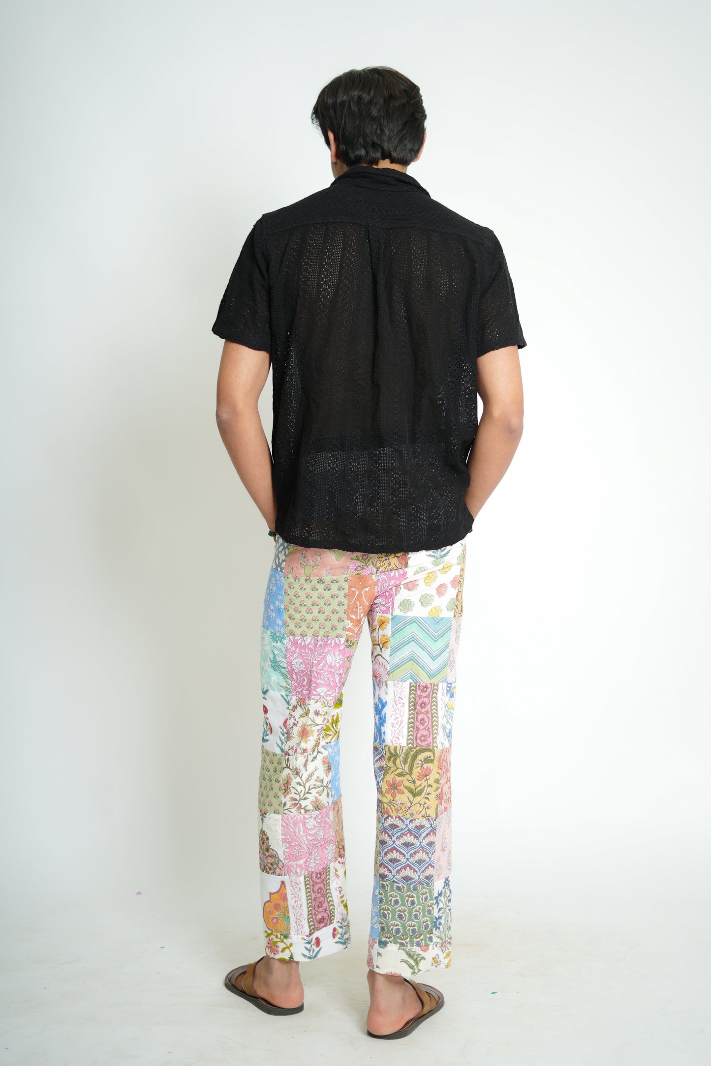 Jade Hand Block Printed Patch Worked Pant