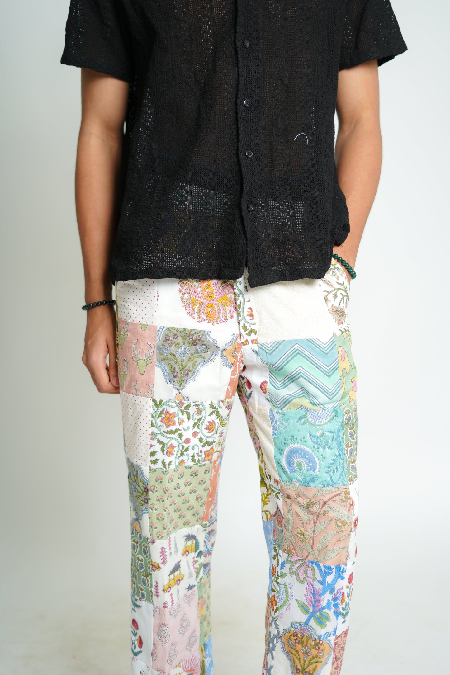 Jade Hand Block Printed Patch Worked Pant
