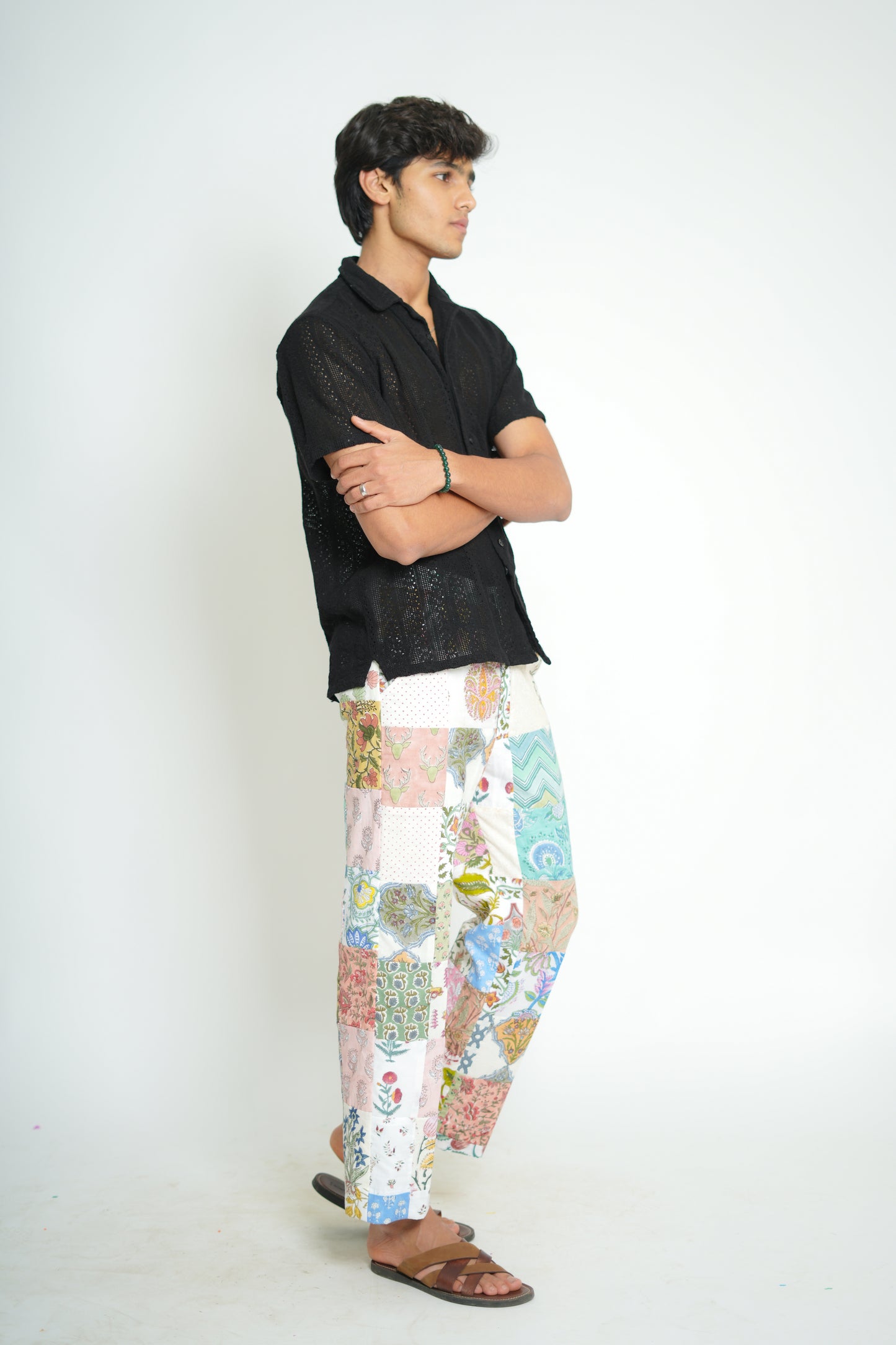 Jade Hand Block Printed Patch Worked Pant