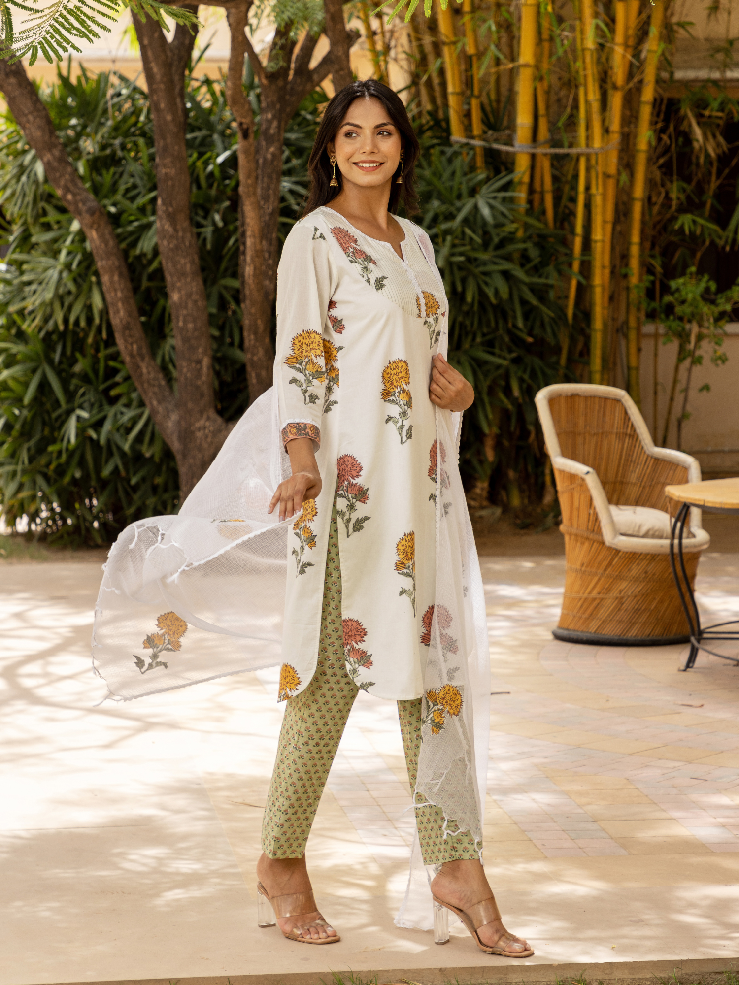 Poppy Flower Block Print Kurta Set