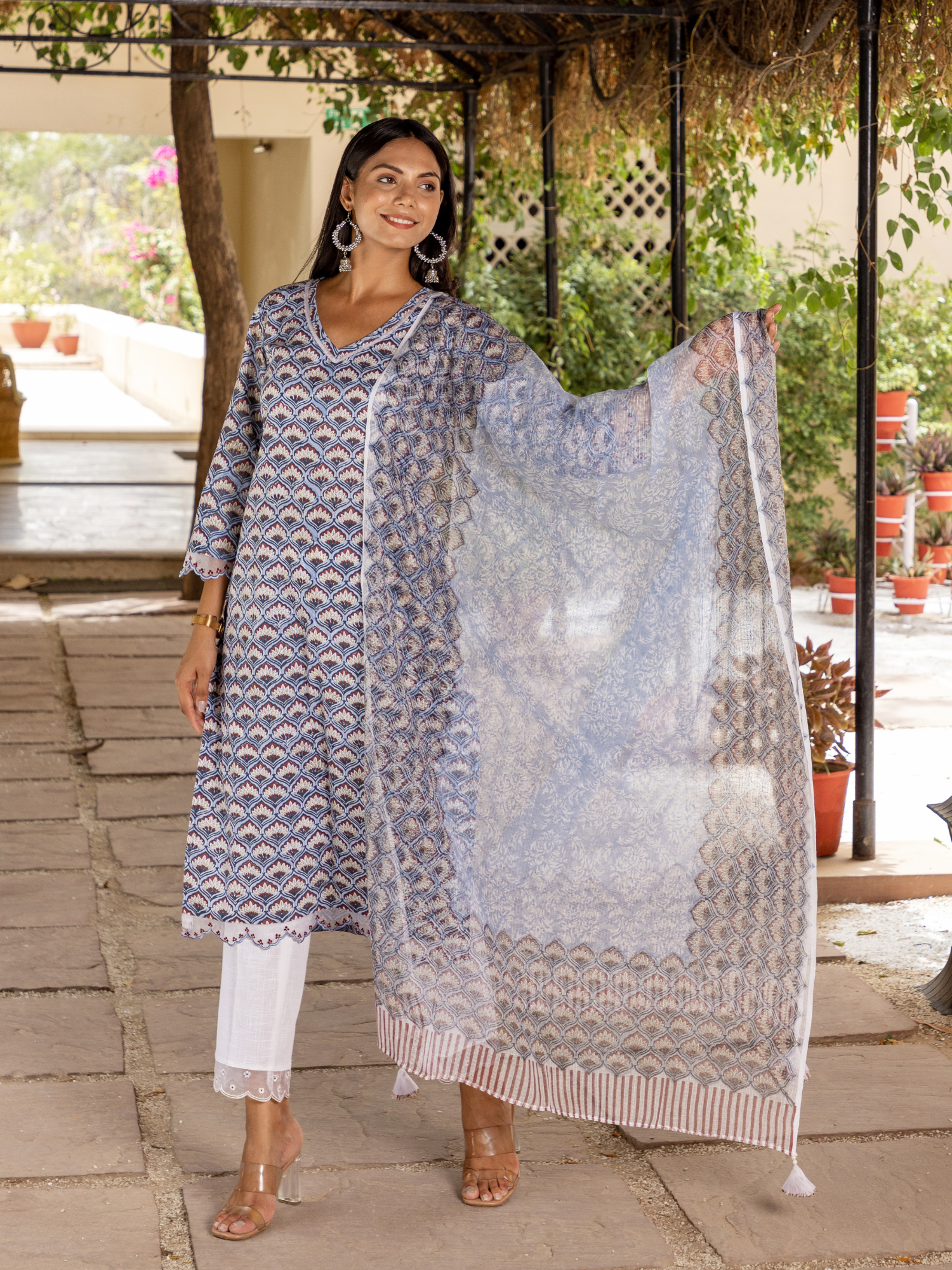 Blue Mughal Mehrab Buti Kurta Set