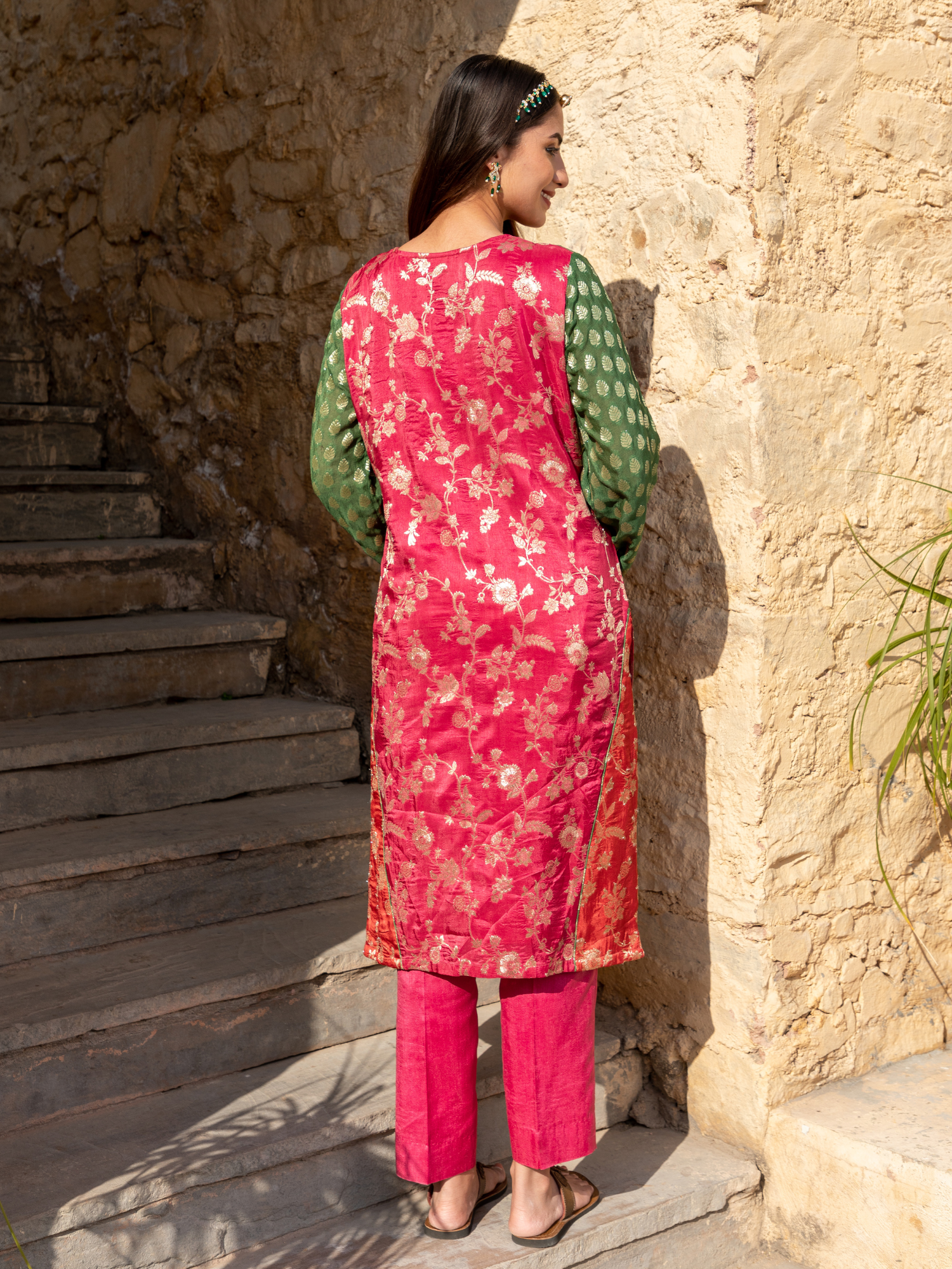 Multi Color Banarasi Brocade Kurta Set