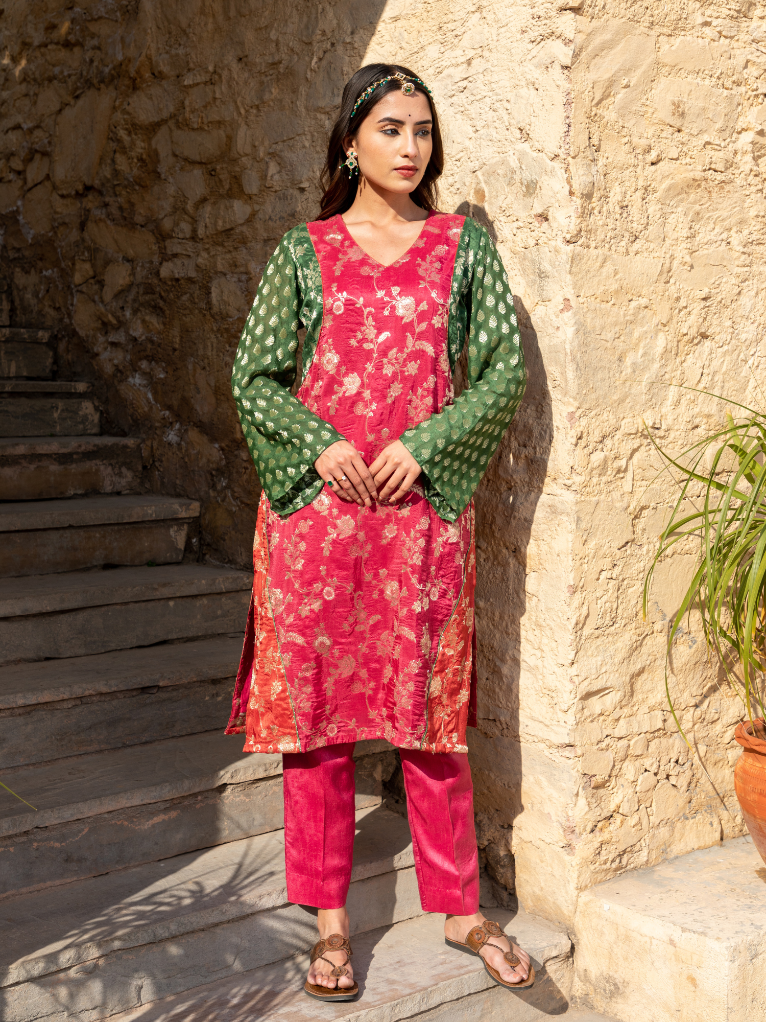 Multi Color Banarasi Brocade Kurta Set