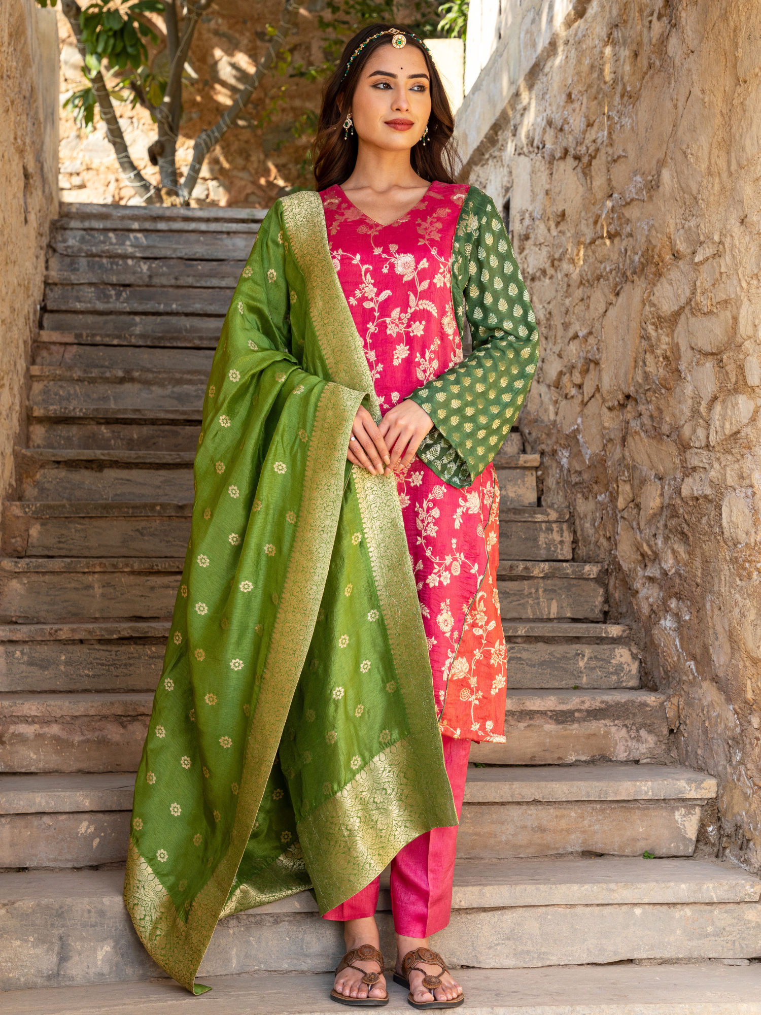 Multi Color Banarasi Brocade Kurta Set