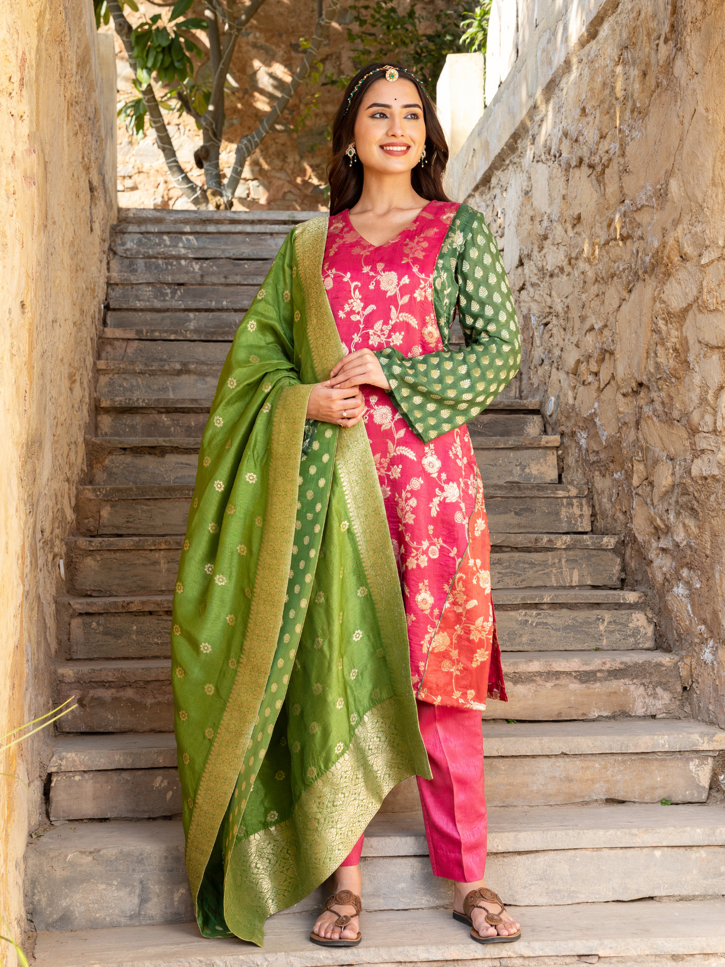 Multi Color Banarasi Brocade Kurta Set