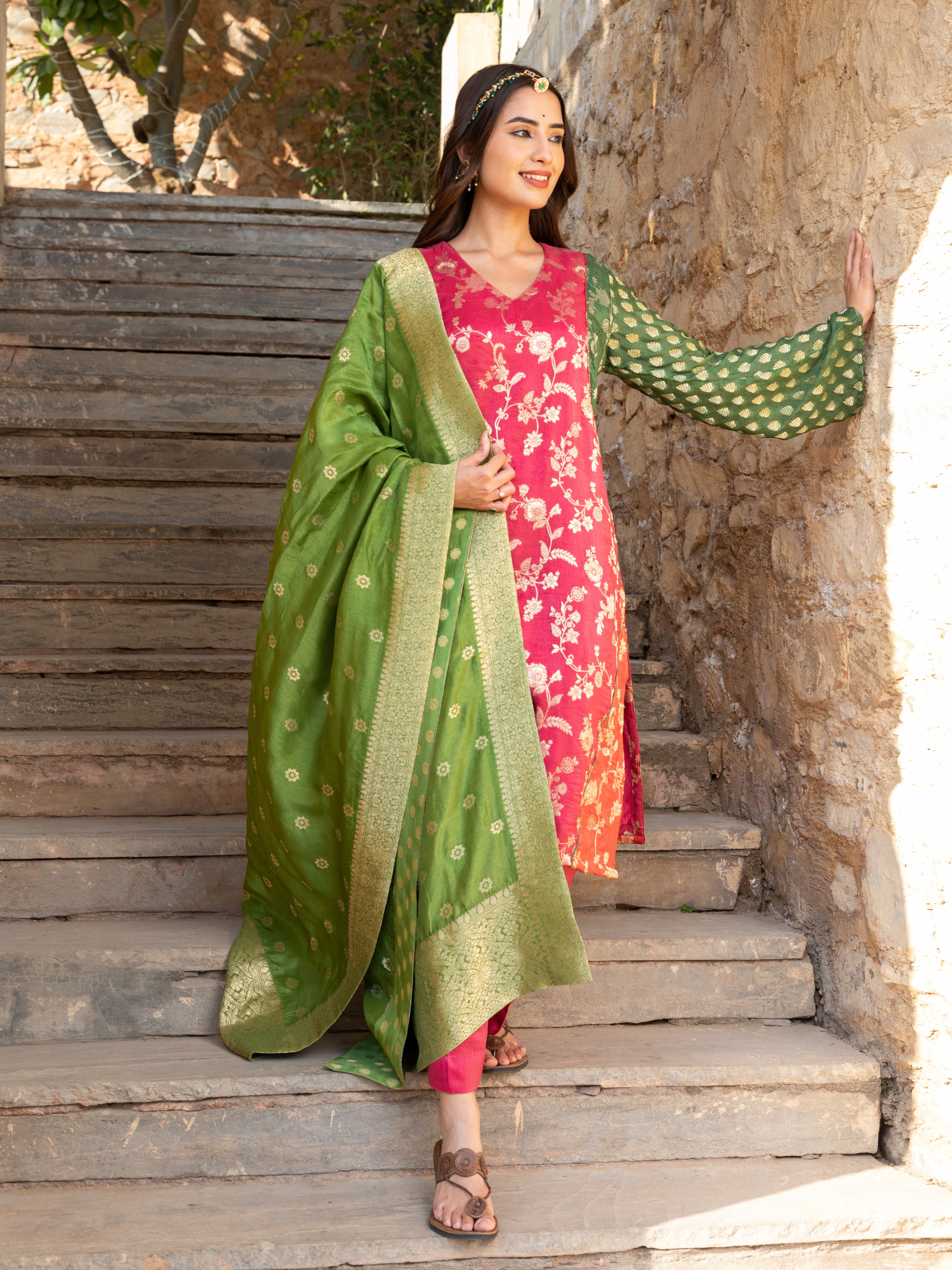 Multi Color Banarasi Brocade Kurta Set