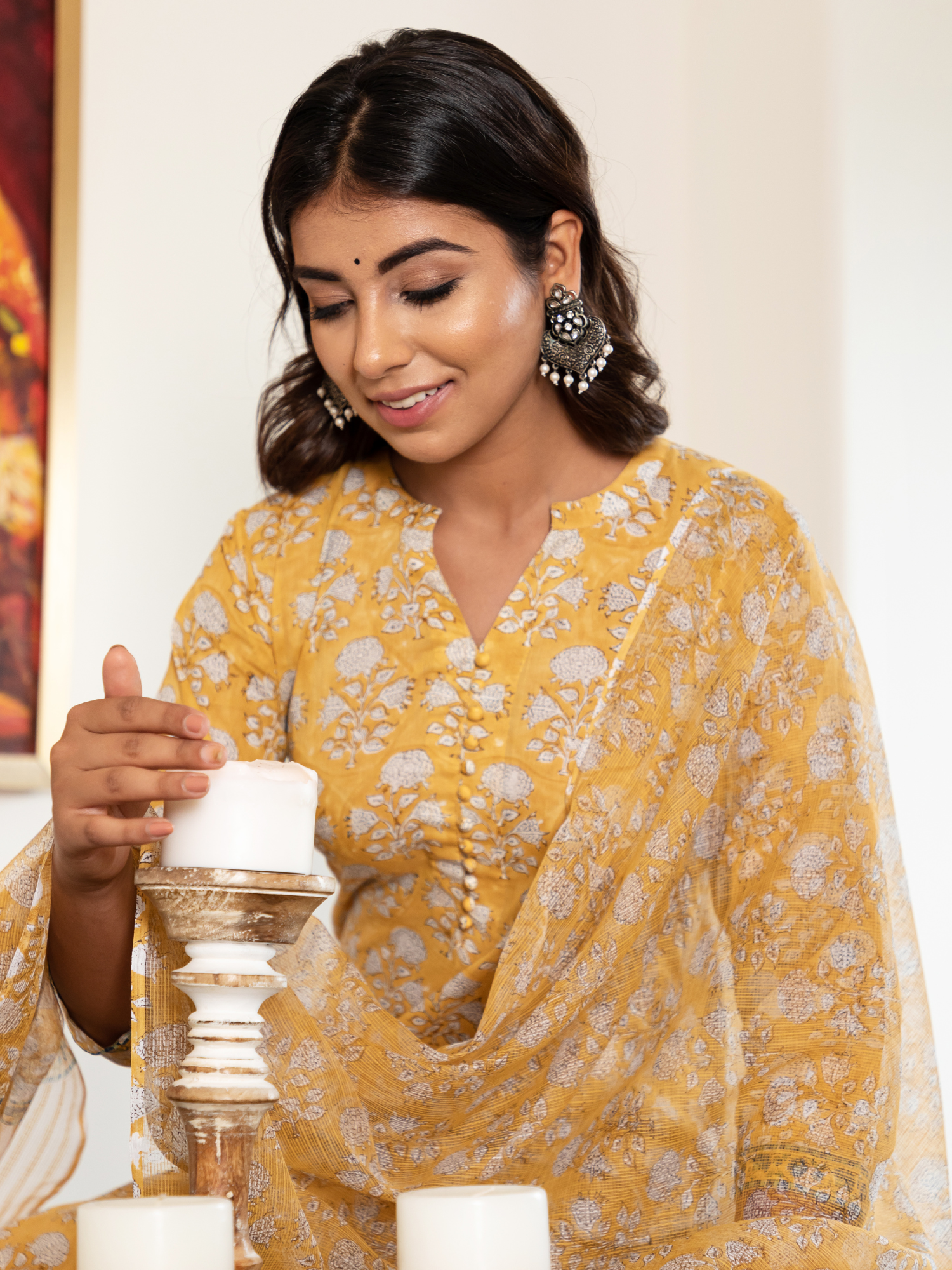 Yellow Dandelion Floral Print Kurta Set