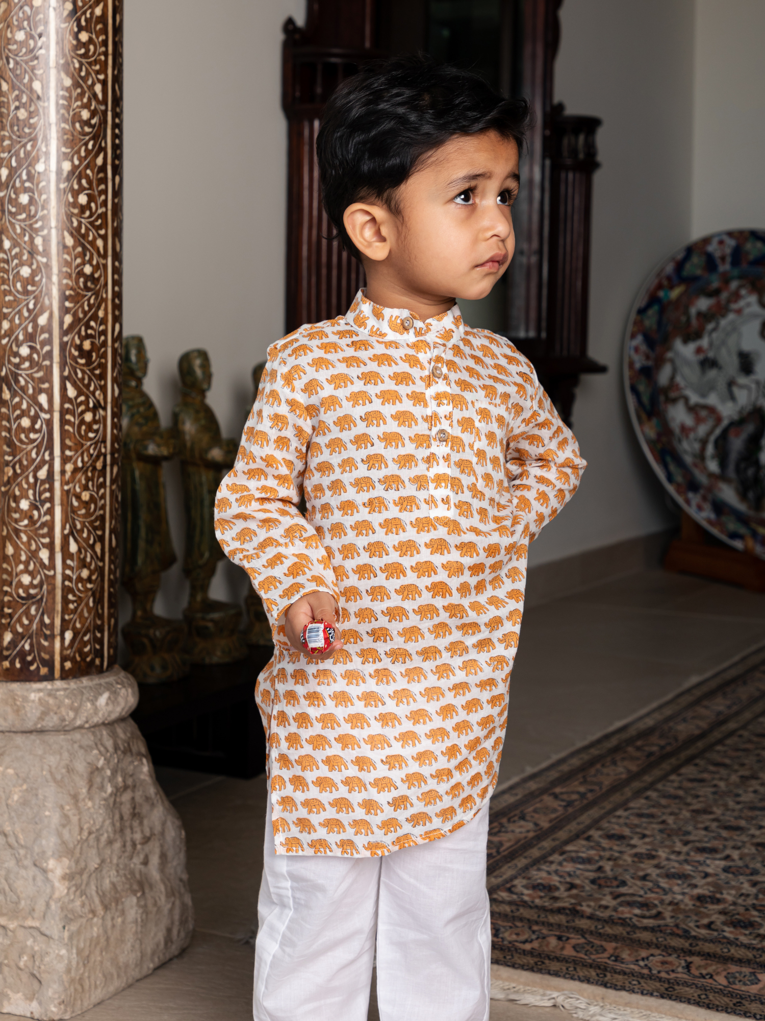 Elephant Hand Block Buti Print Kurta & Pajama Set