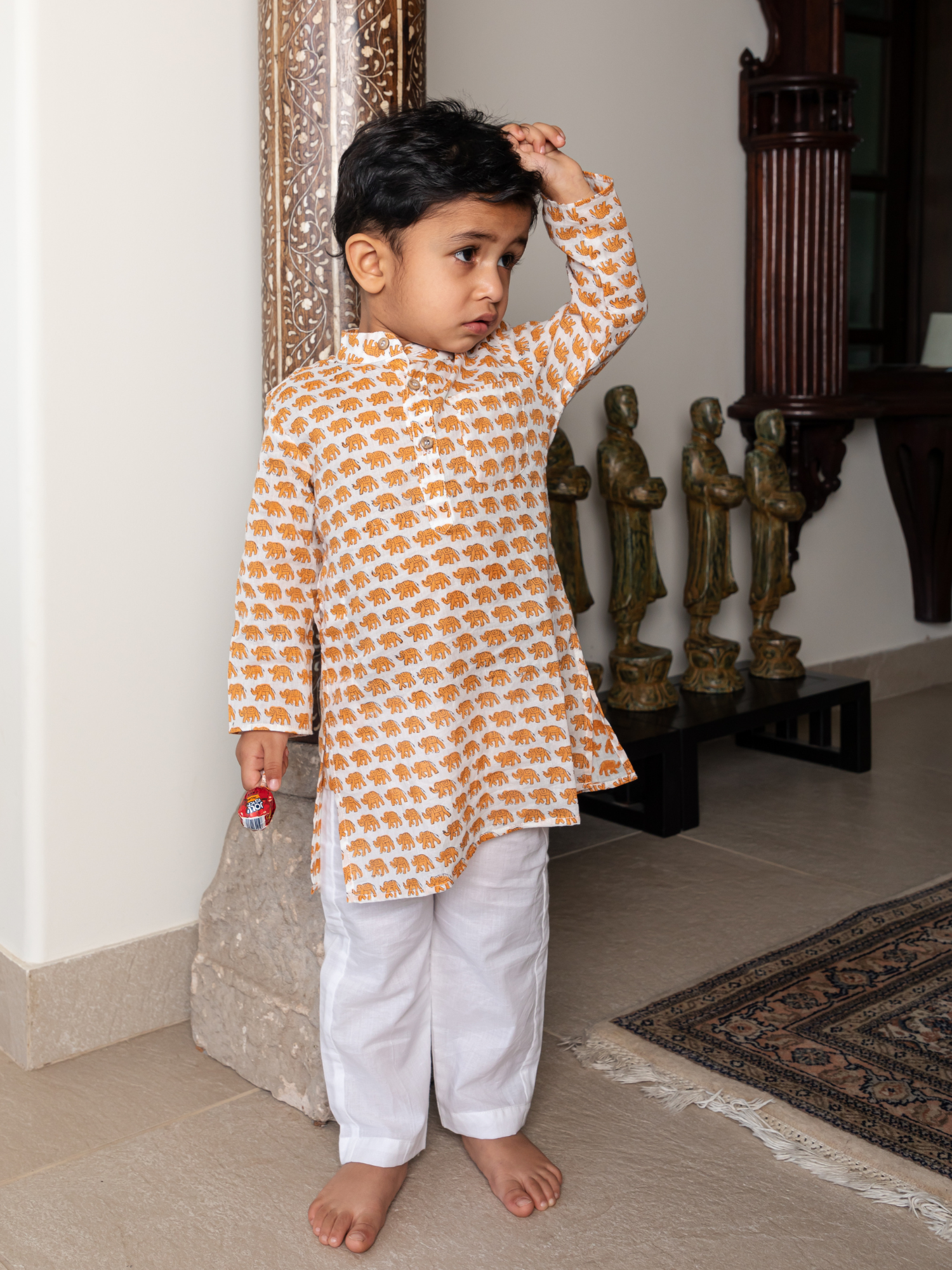 Elephant Hand Block Buti Print Kurta & Pajama Set