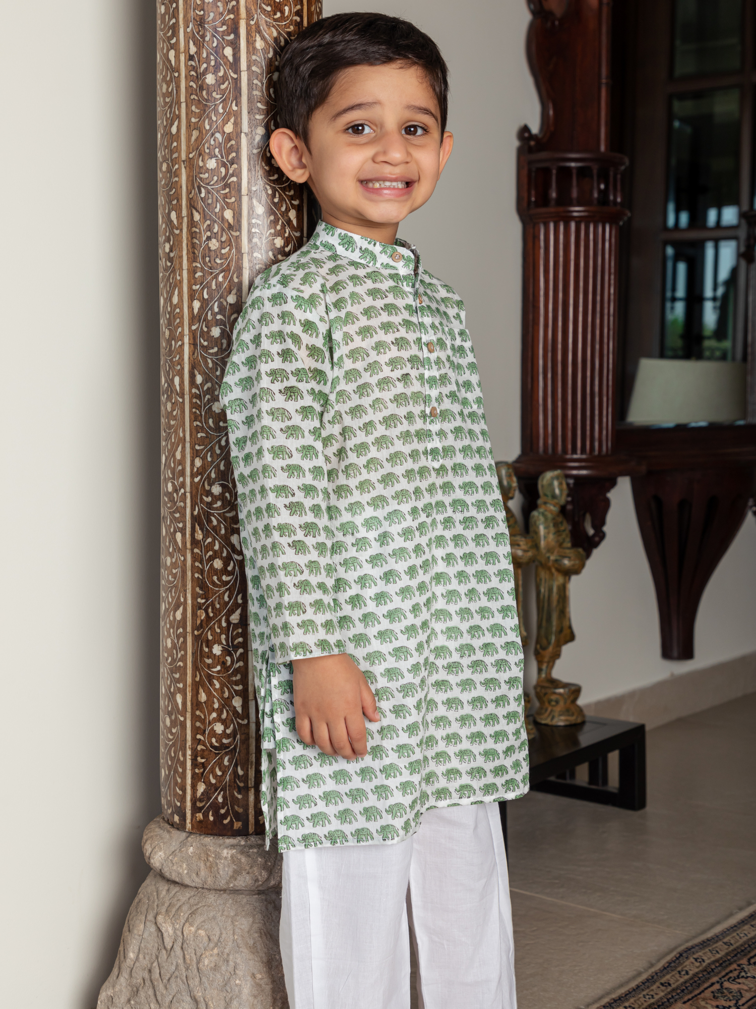 Elephant Hand Block Buti Print Kurta & Pajama Set