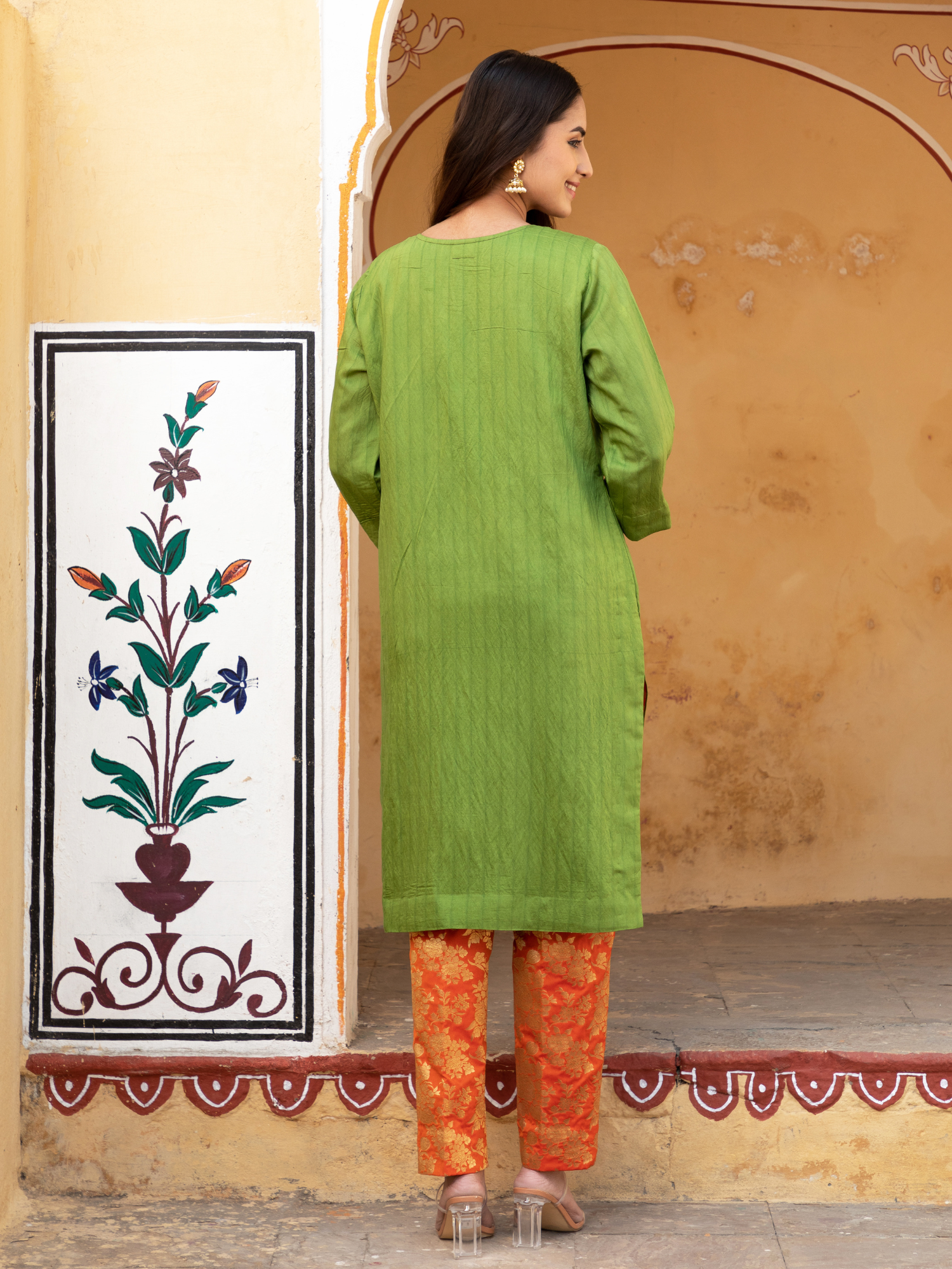 Green Chanderi Kurta with Pure Kimkhab Pant and Brocade Dupatta Set