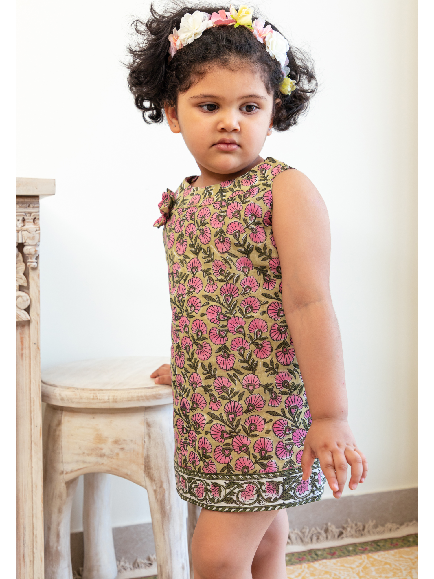 Pink Floral Hand Block Print Jaal Frock