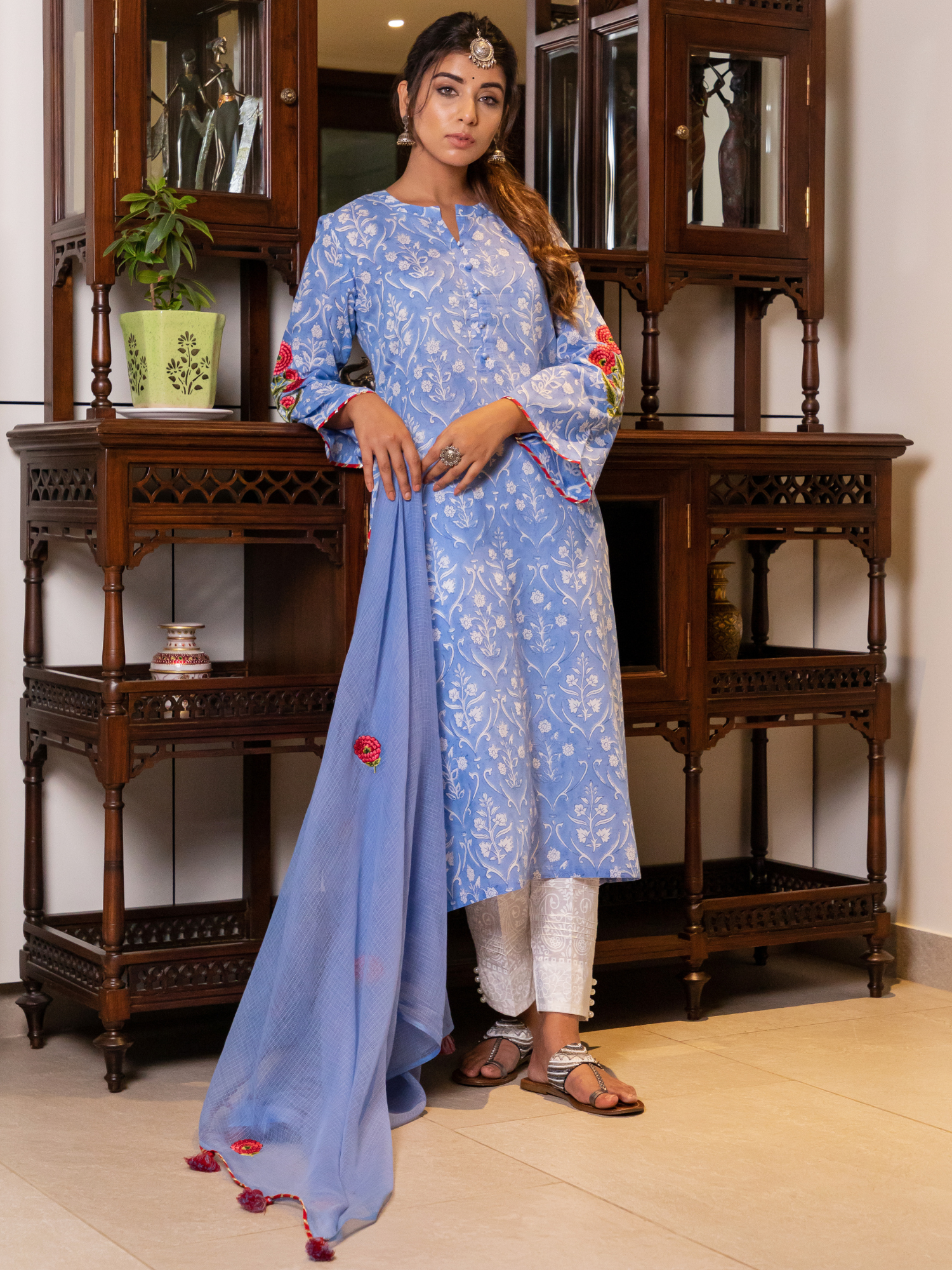Nazreen Sky Blue Kurta & Dupatta