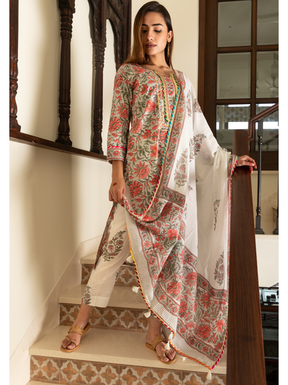 Gulshan Multi Magzi and Block Print Floral Jaal Kurta Set